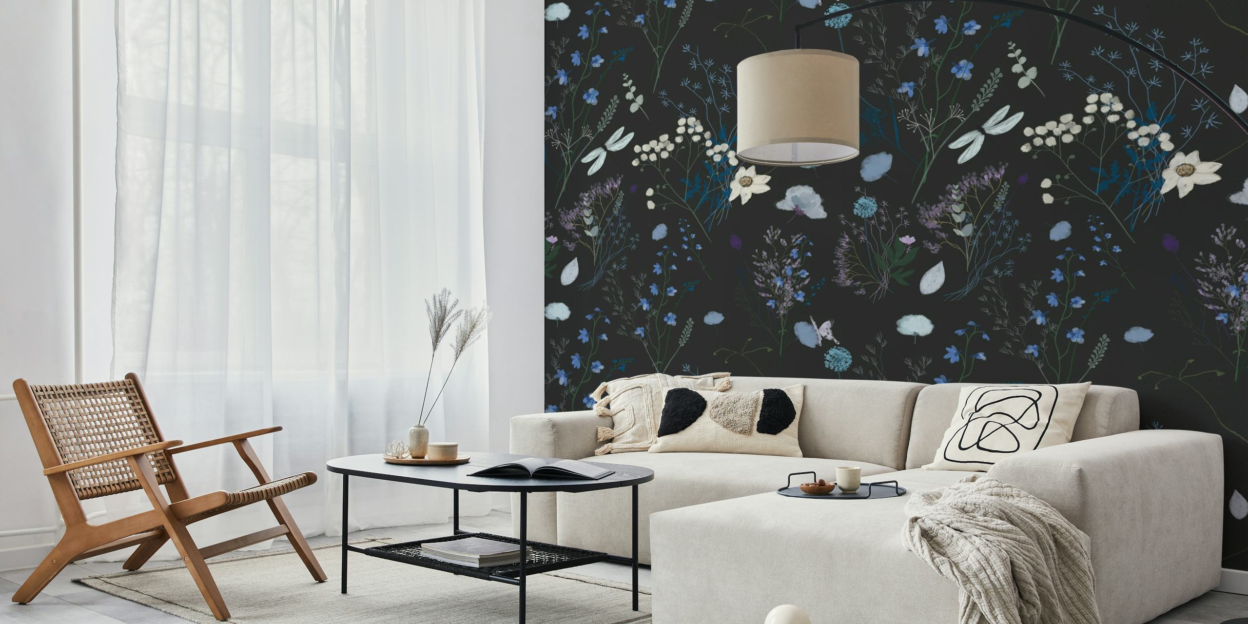 Night Garden Floral Pattern tapet i et rom