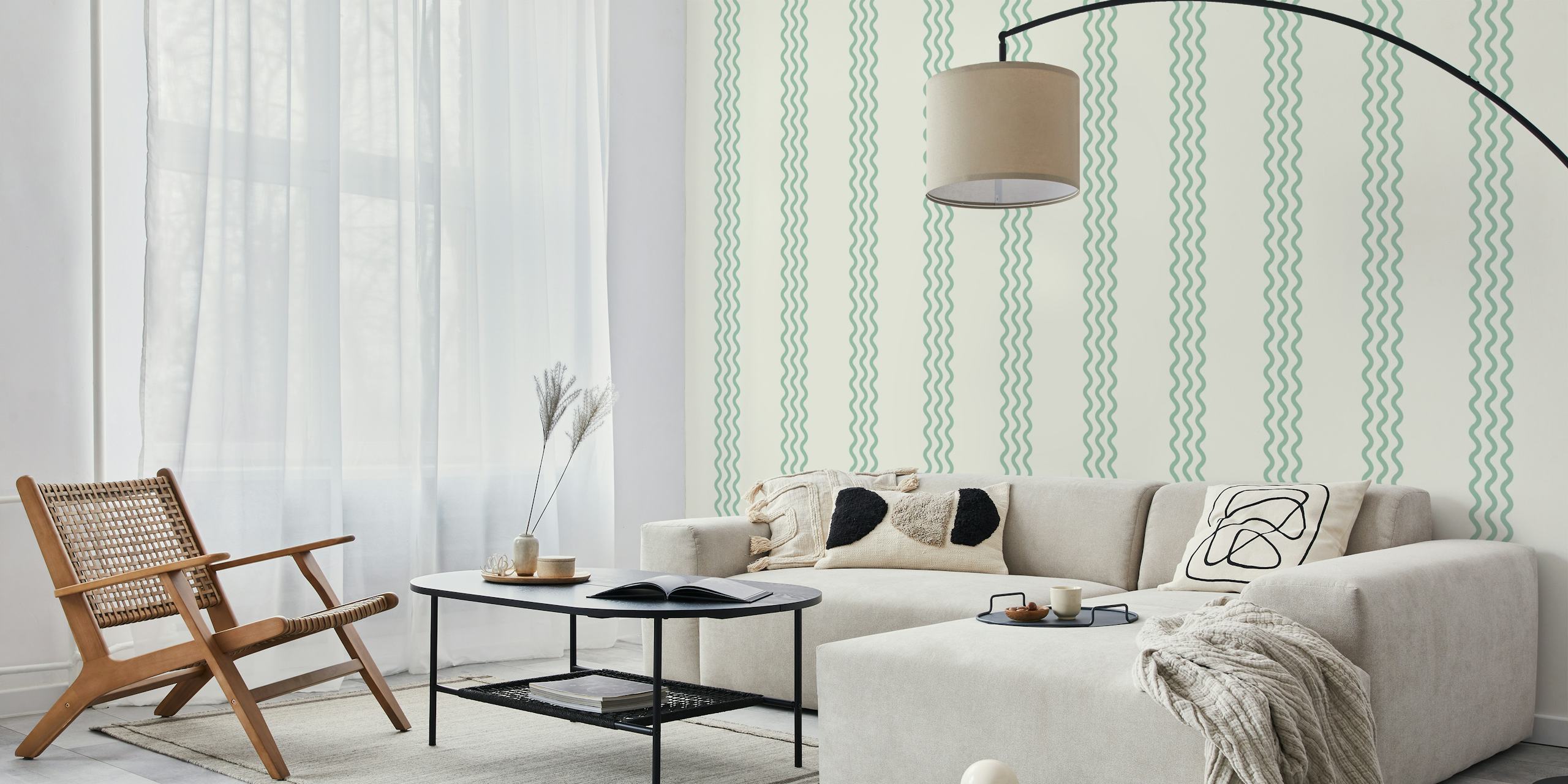 Tapeta Mint Wavy Stripes v pokoji