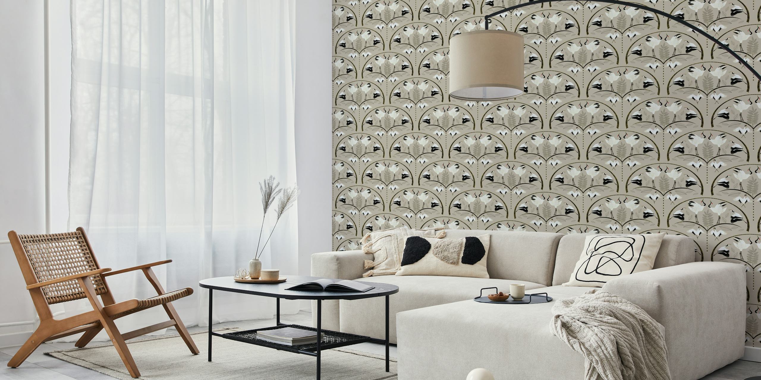 Papel de parede Art Deco Cranes em um quarto