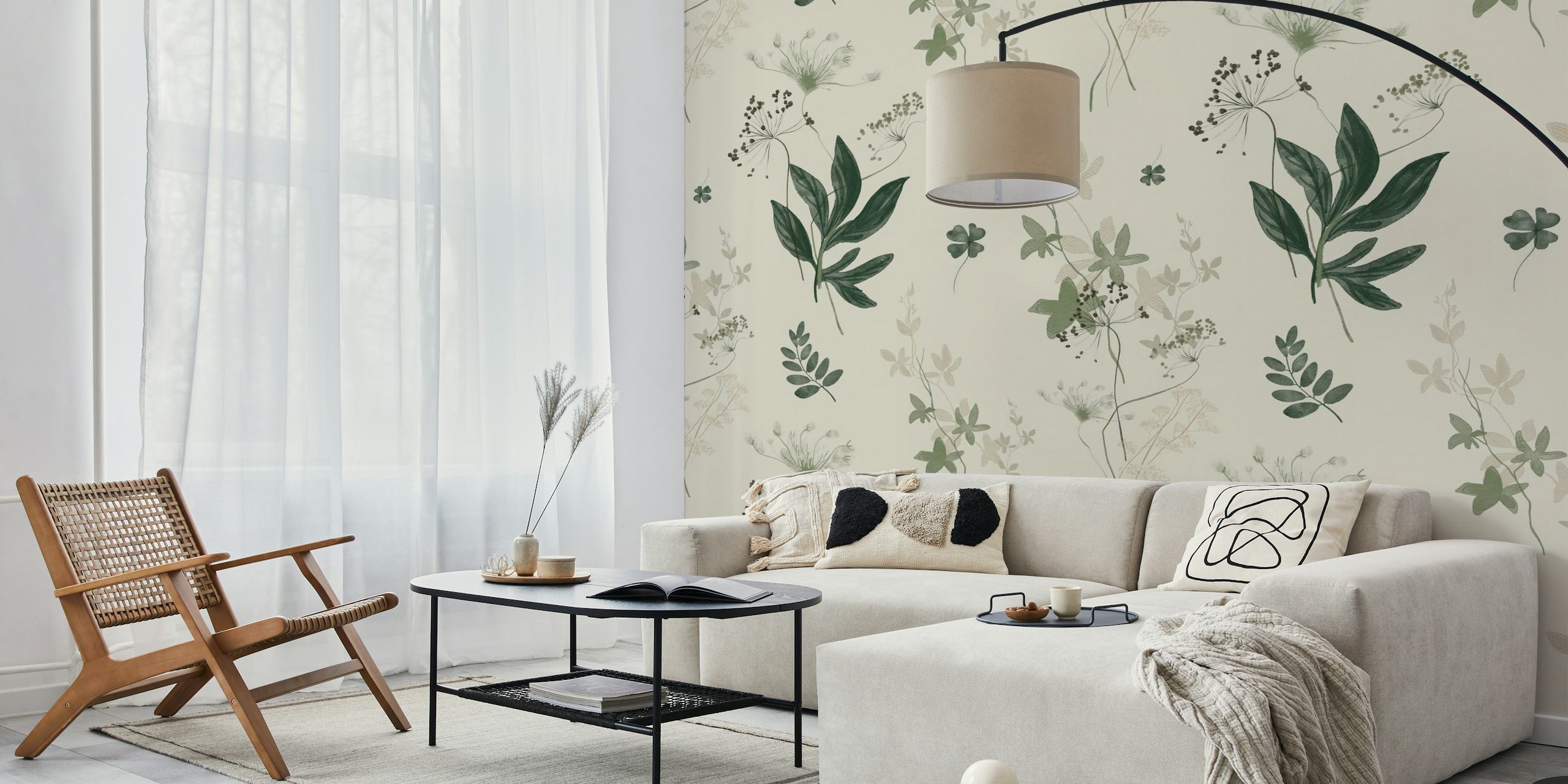 Natural Meadow Botanicals wallpaper in a room
