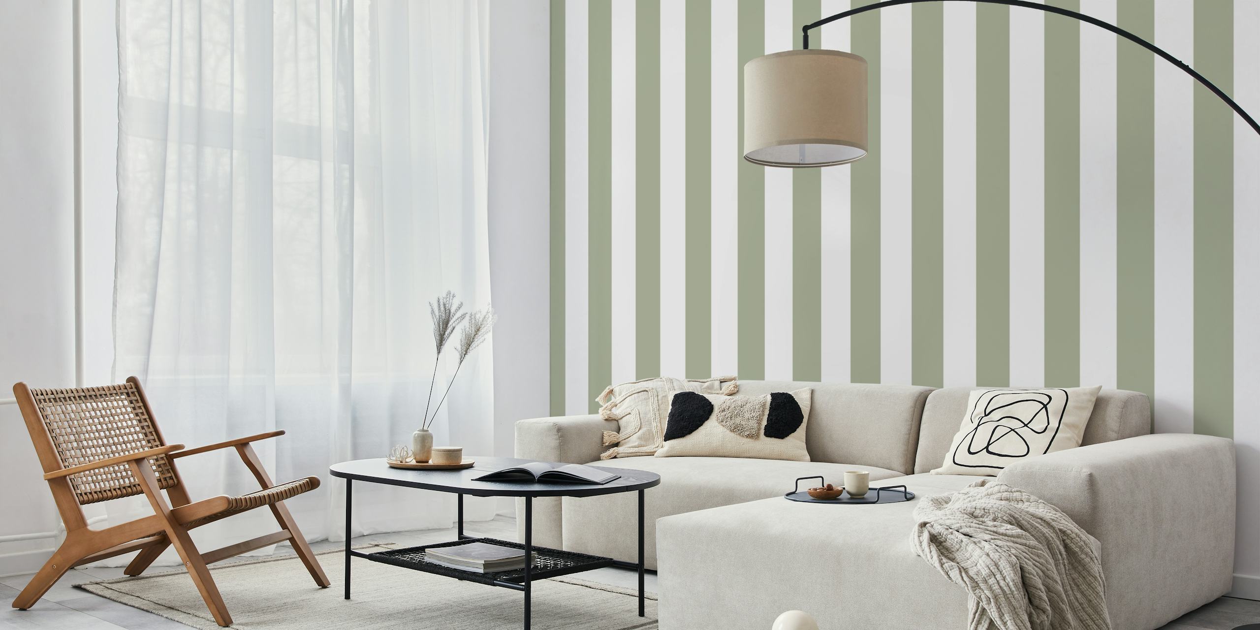 Sage and white stripes tapeta w pokoju
