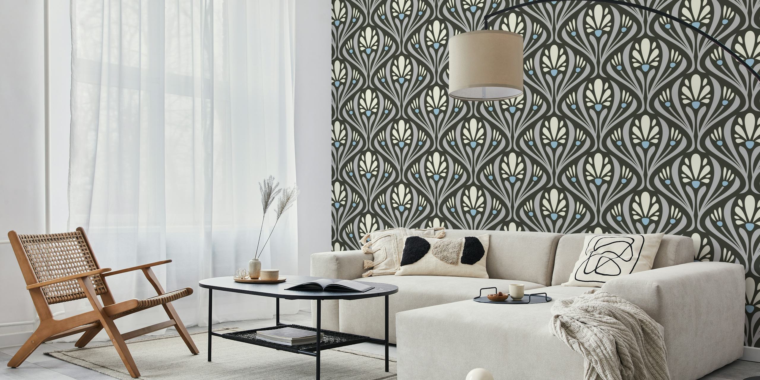 Art Nouveau Floral wallpaper in a room setting