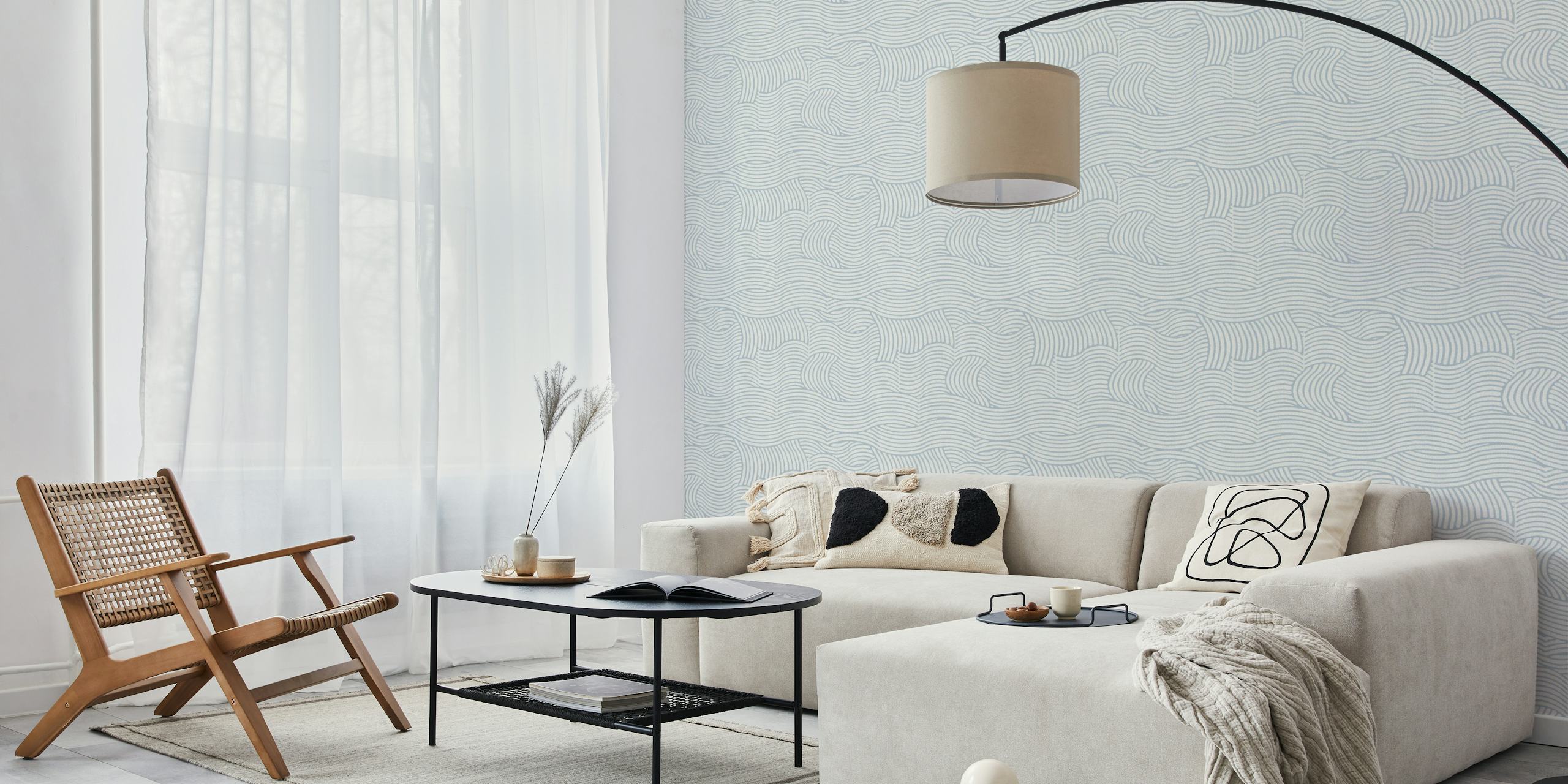 Modern Neutral Wavy Stripes tapet i et rum