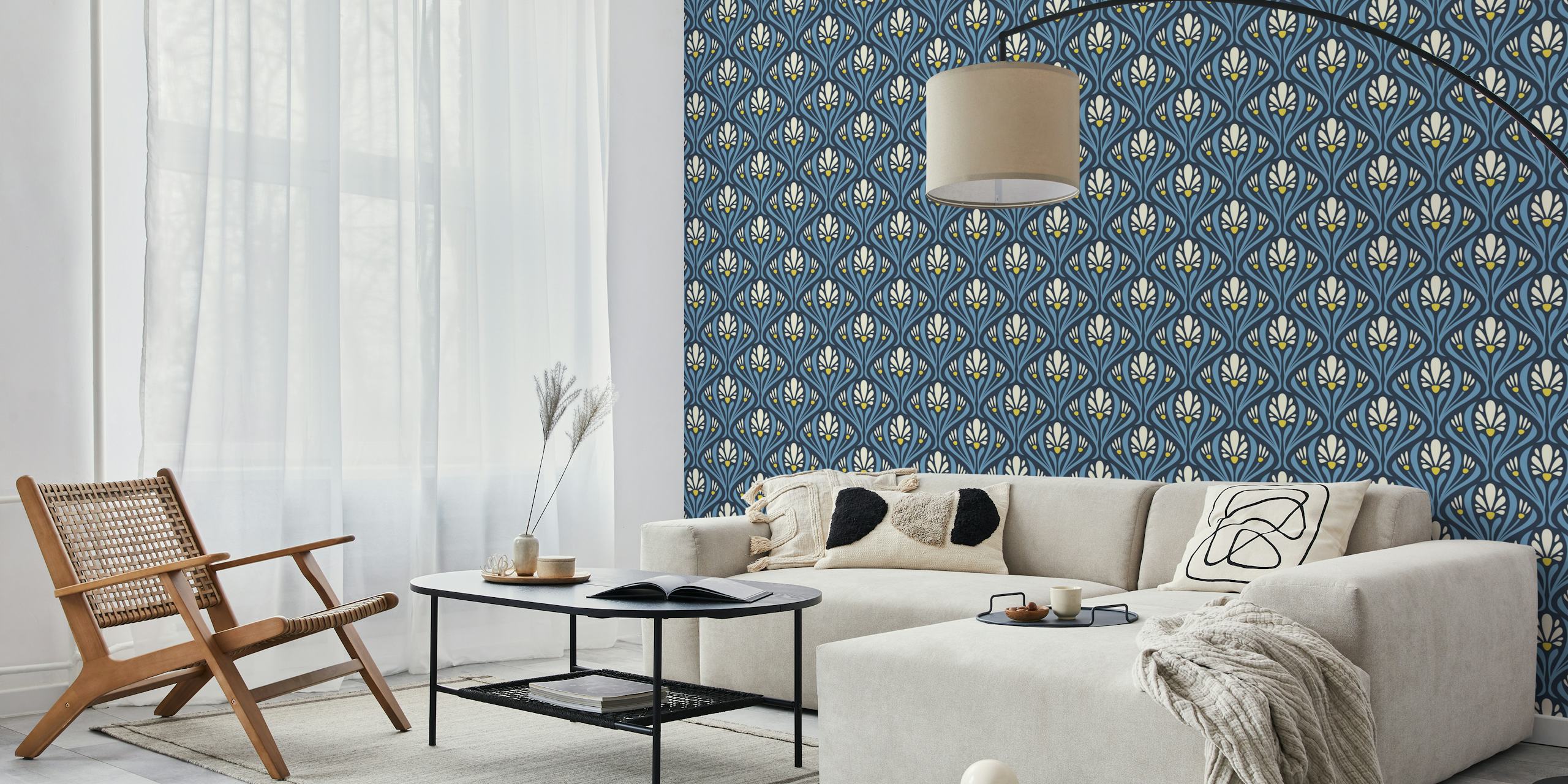 Art Nouveau Floral in Blue tapetdesign