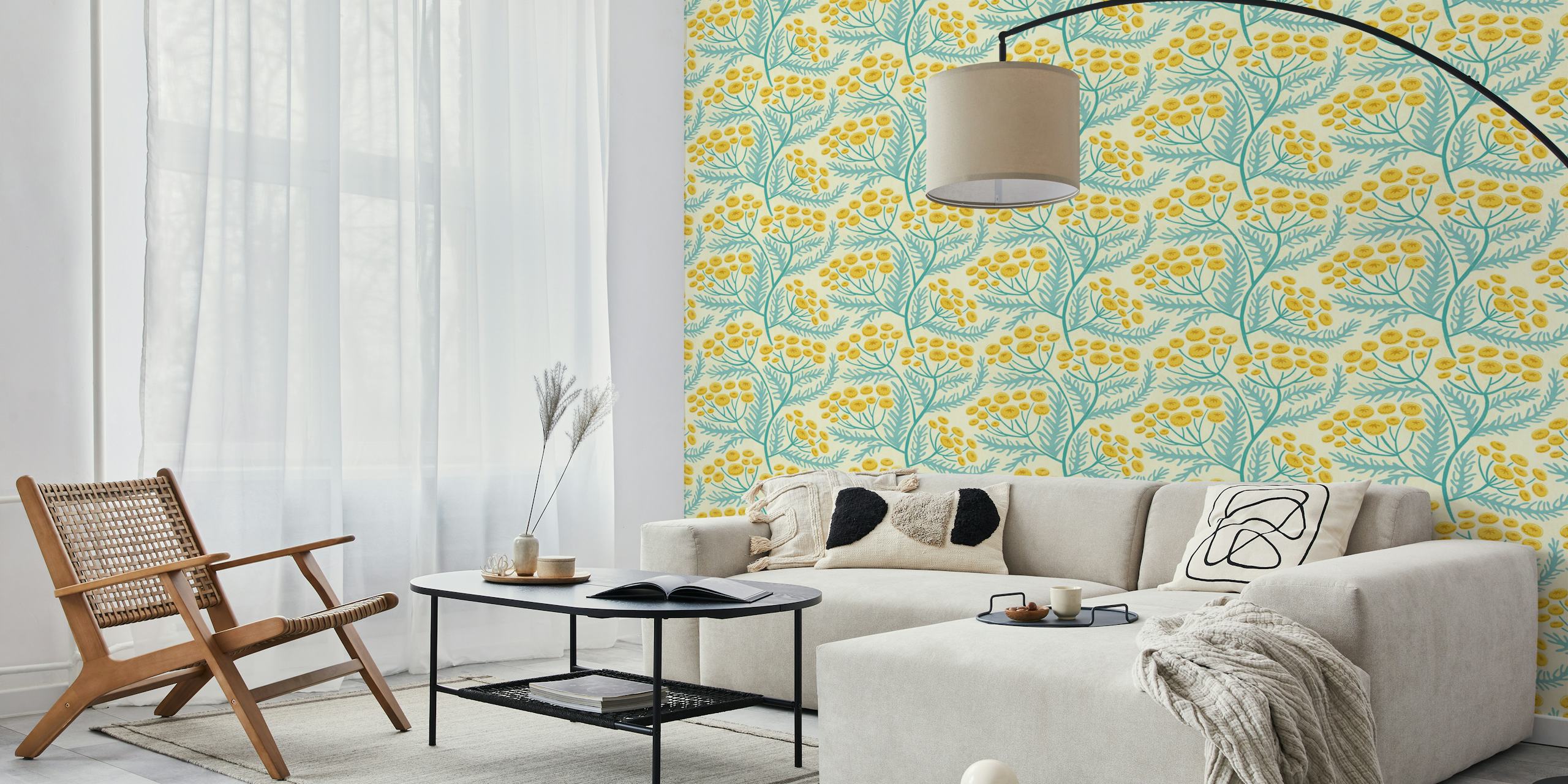 Tansy Block Print Floral Tapete in einem Raum
