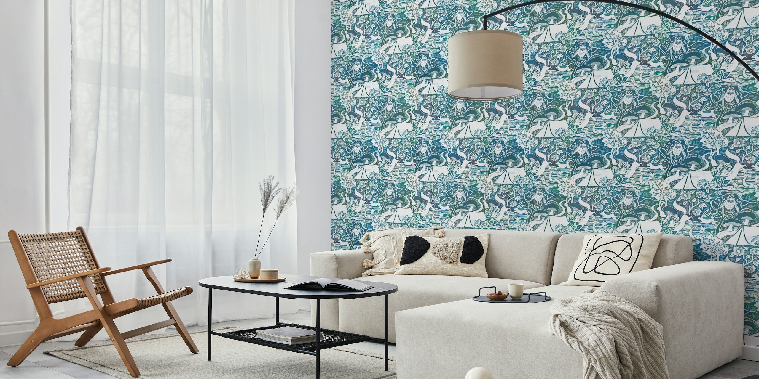 Campsite adventures blockprint wallpaper in a room