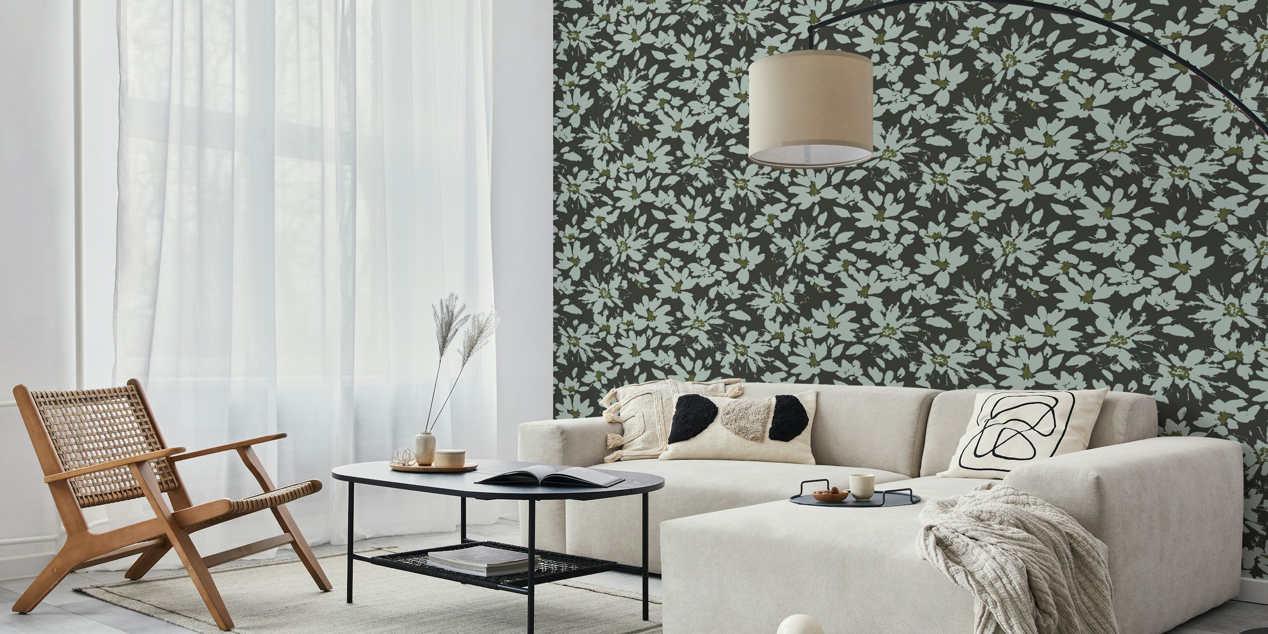 Floral wallpaper in a room setting