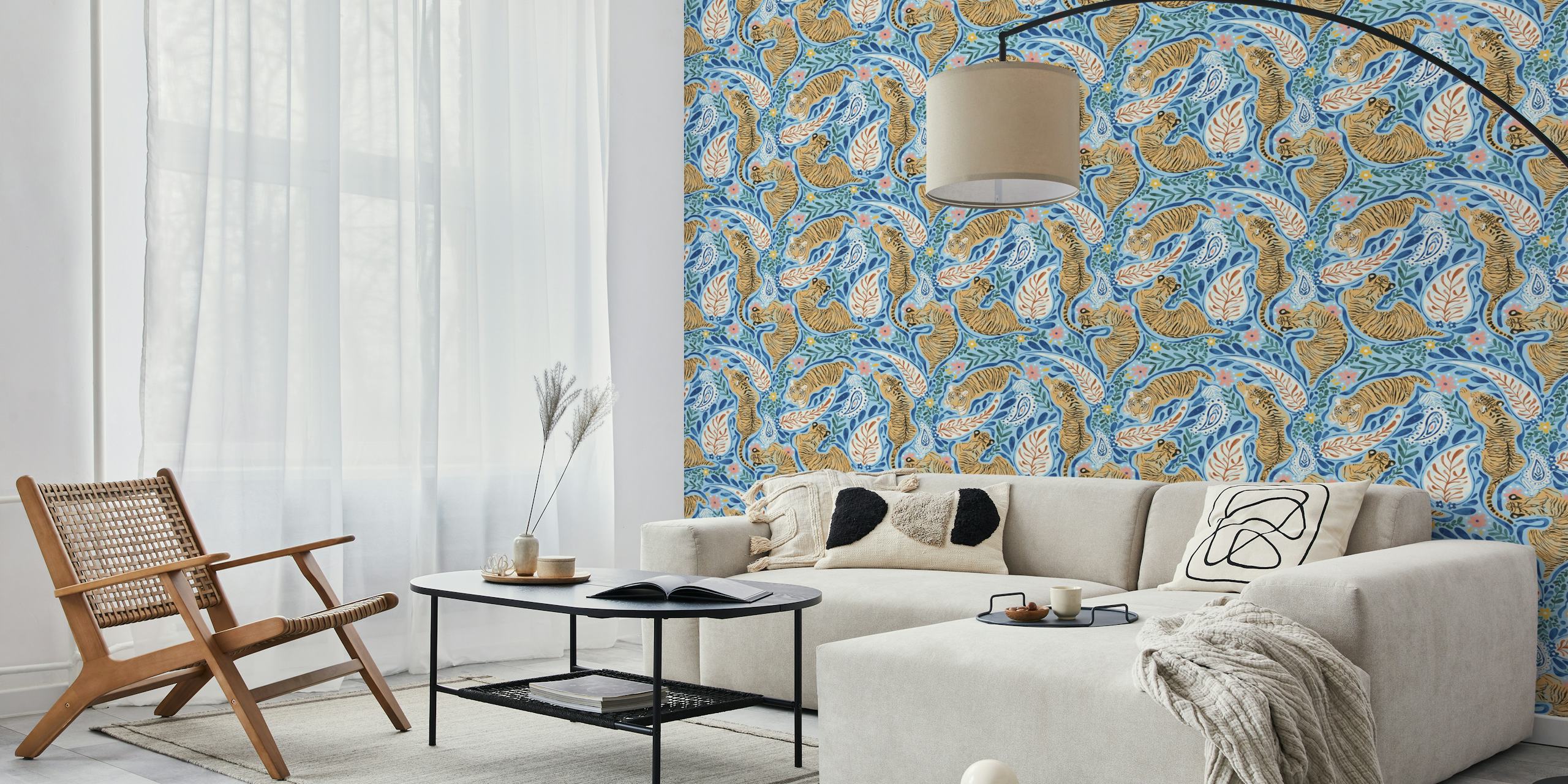 Papel pintado Botanical Tiger Serenade en una habitación