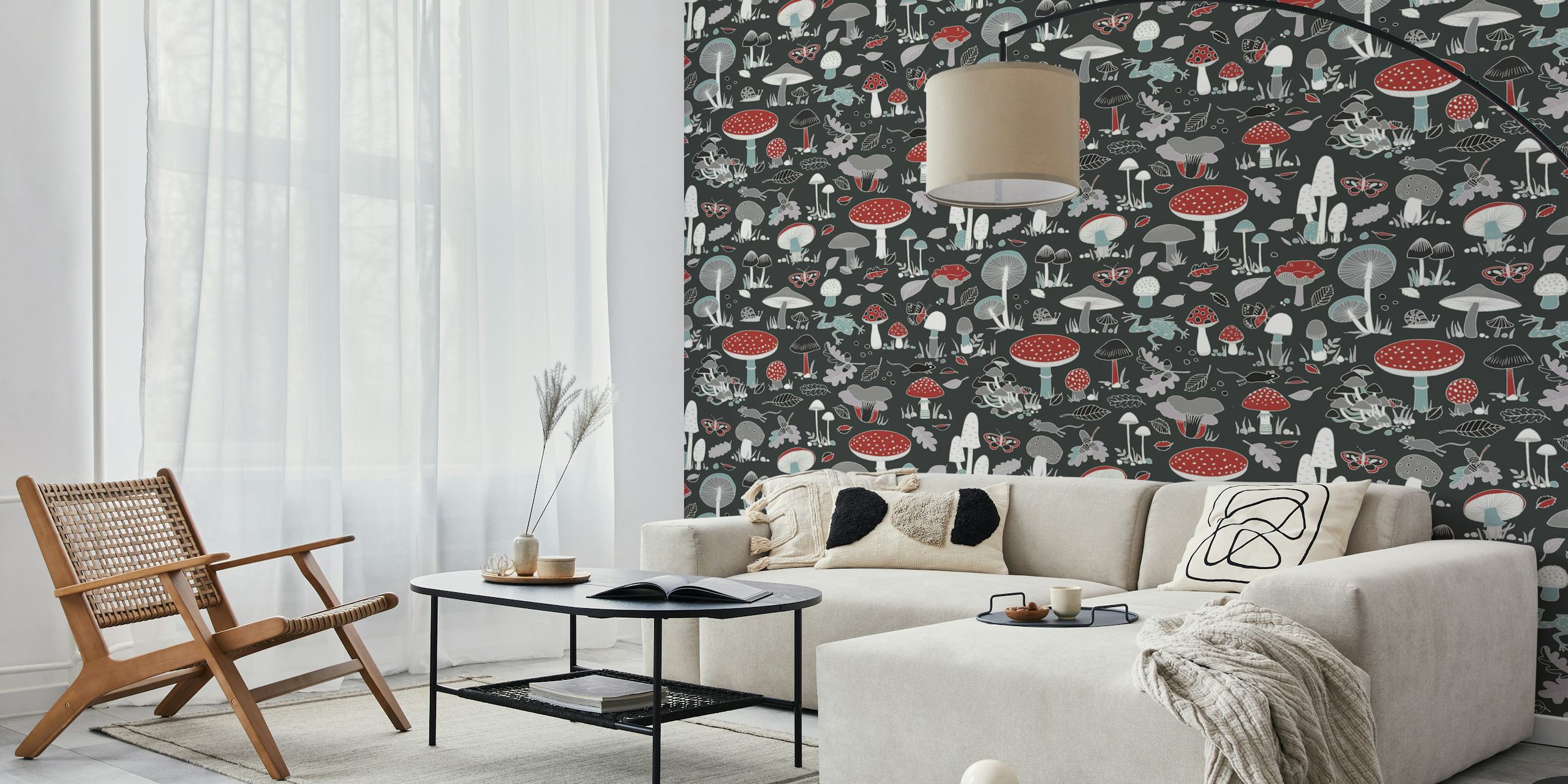 70s Mushrooms wallpaper in a modern room