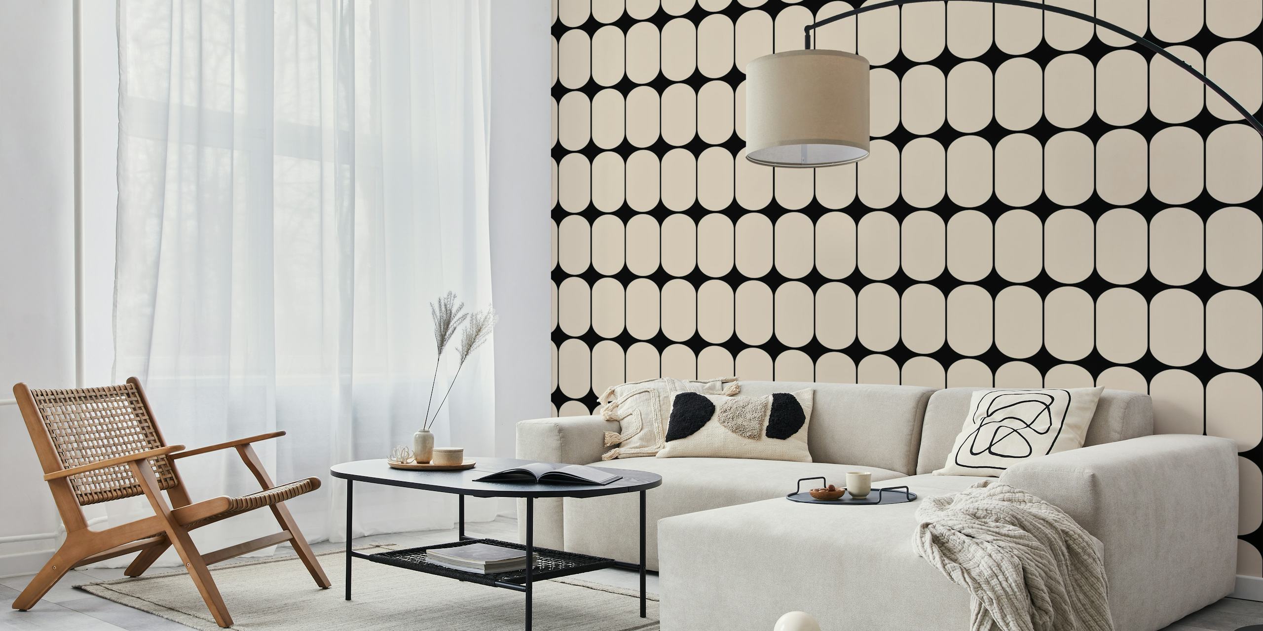 Papel de parede Vintage Oval Pattern em um quarto