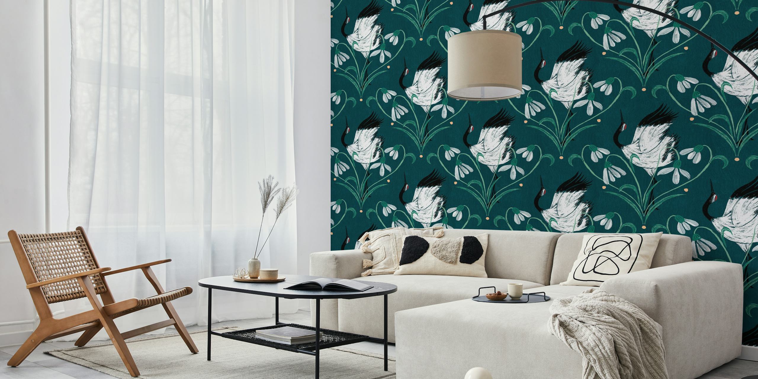 Cranes and Snowdrops Harmony-tapet i ett rum