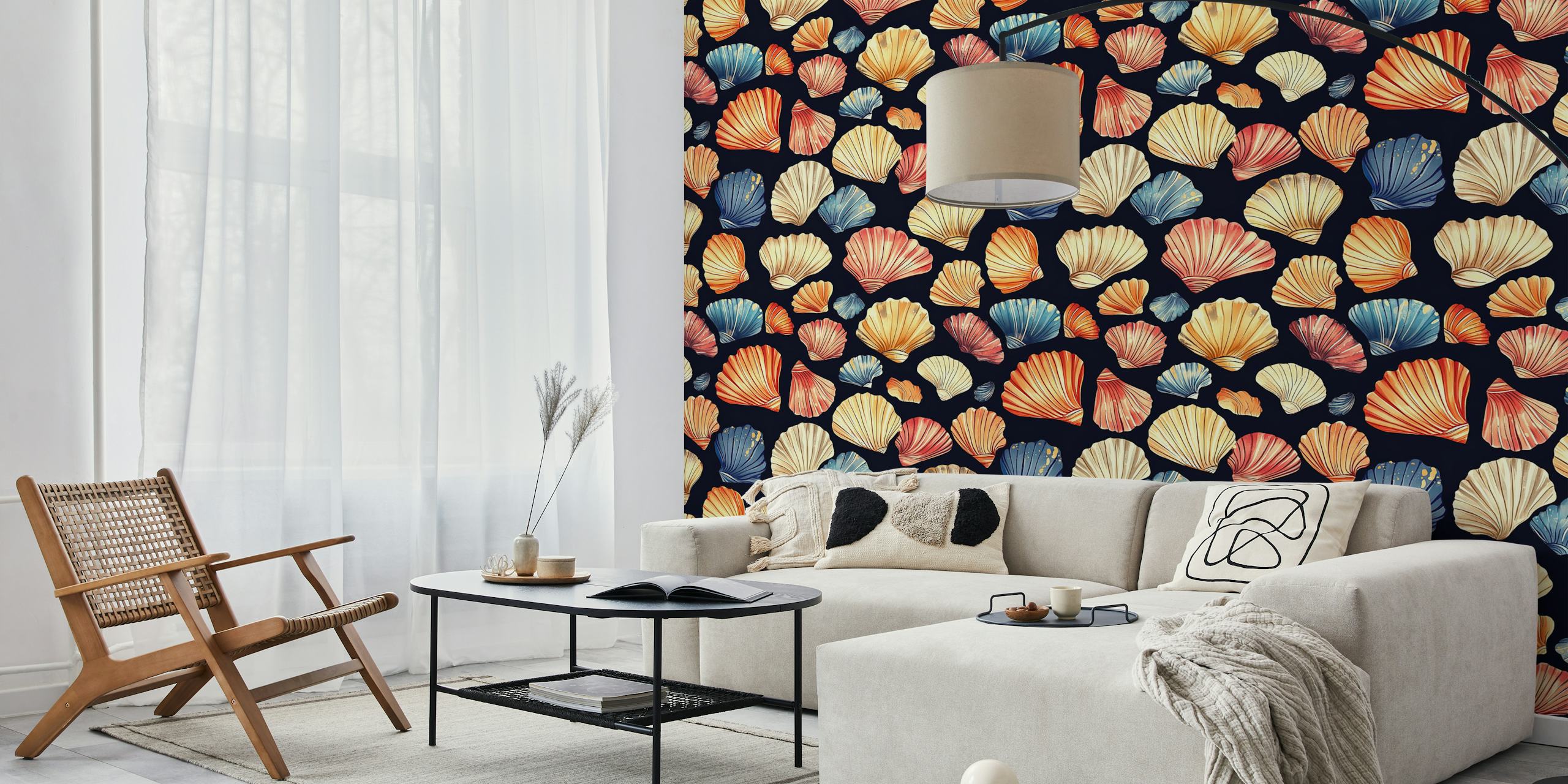 Shells over Dark wallpaper in a stylish room