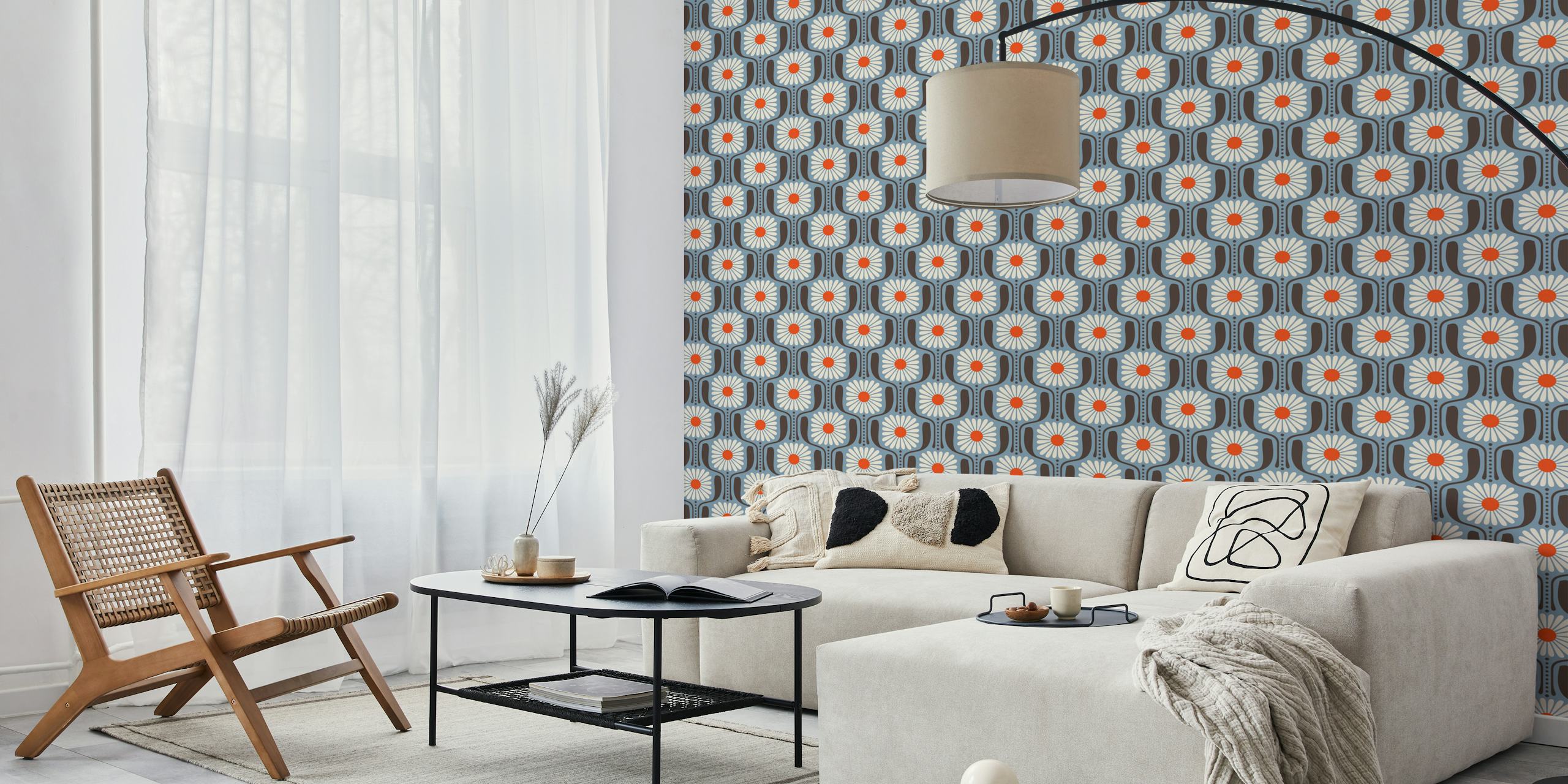 Timeless Daisy Art in Blue wallpaper in a room