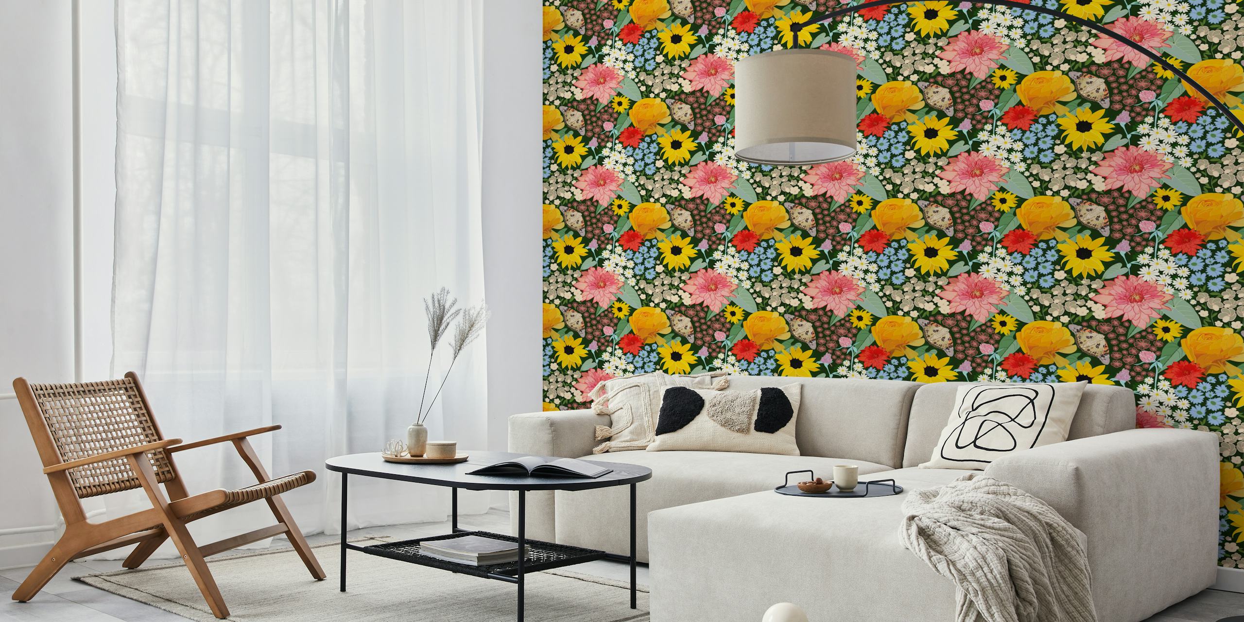 Floral wallpaper design in a room