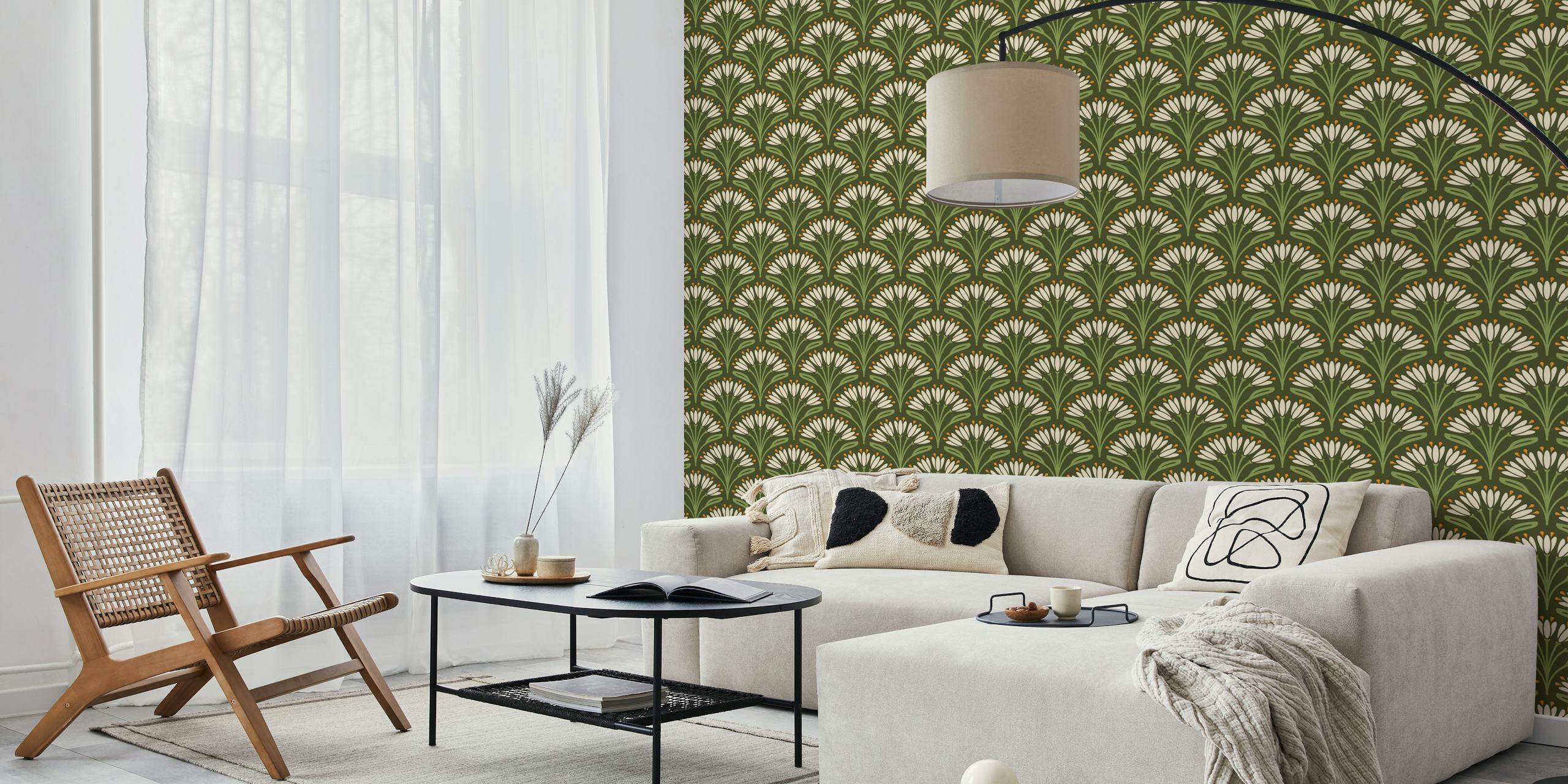 Art Nouveau Floral Touch in Green design de papier peint
