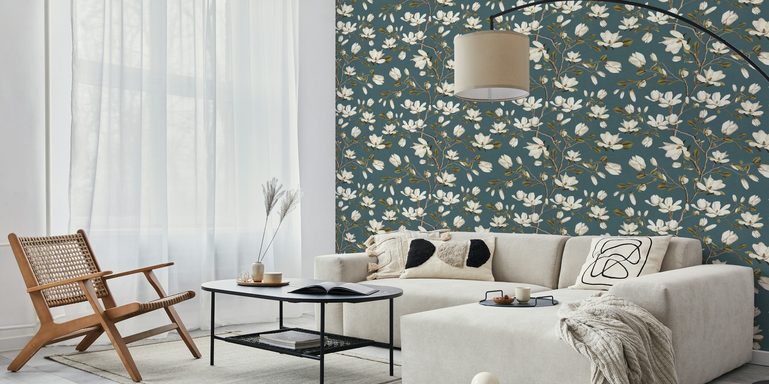 Magnolia wallpaper pattern in a room