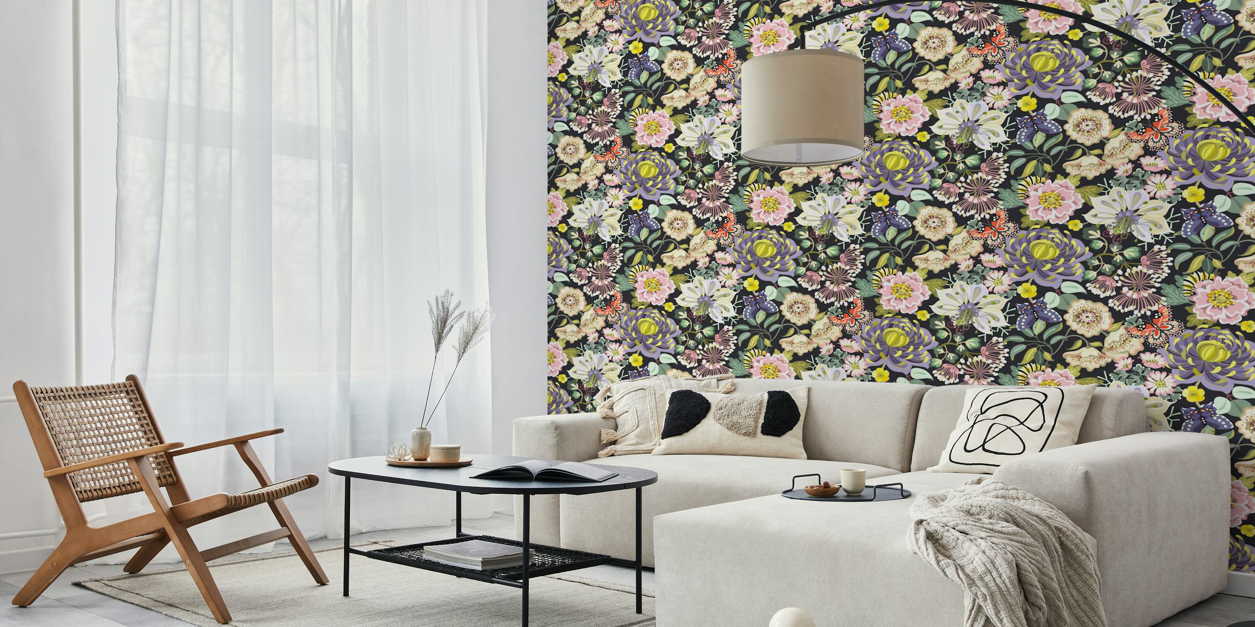 Tapeta Dark florals ve stylovém pokoji