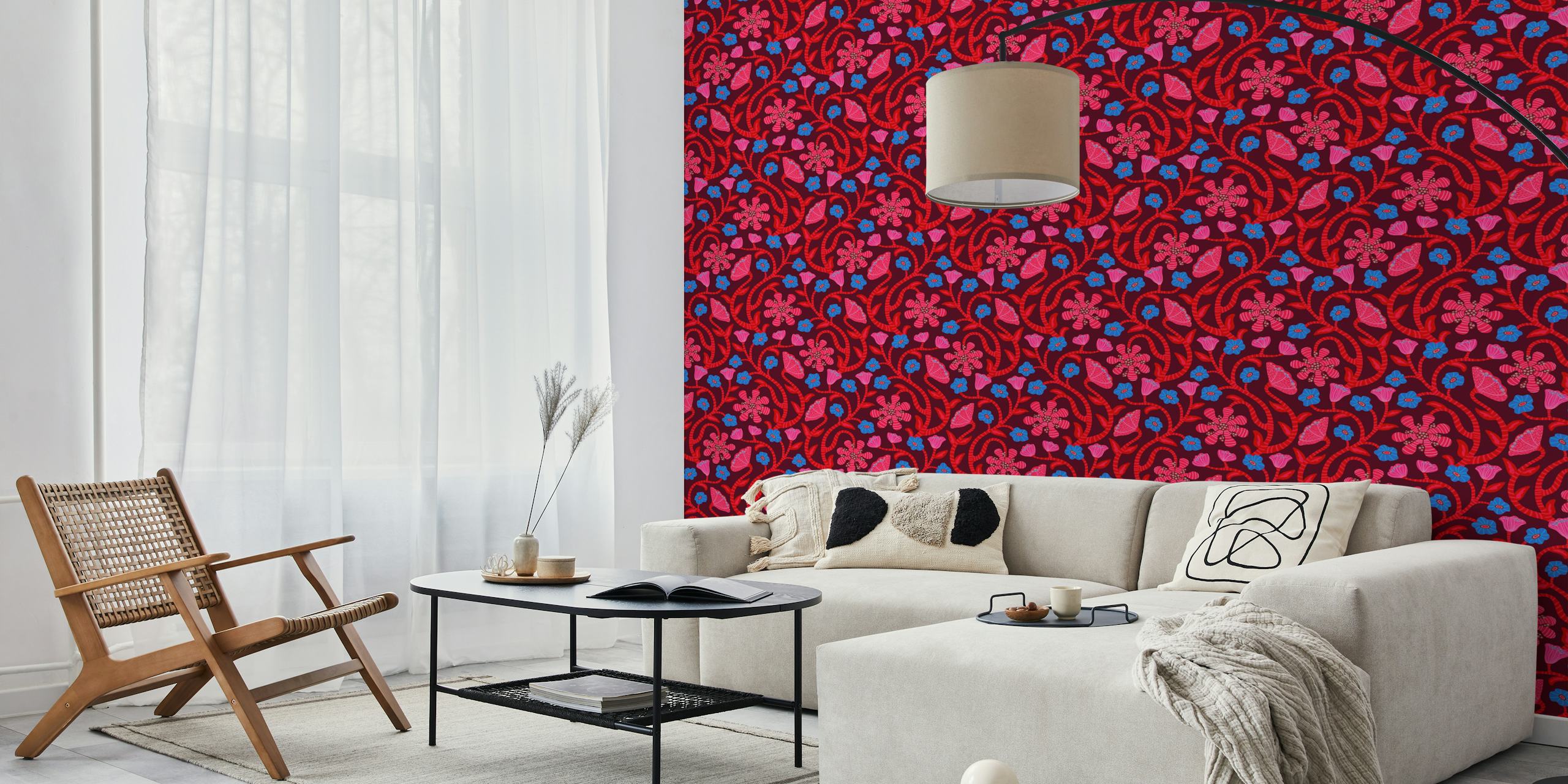 Flower Jungle Modern Art Nouveau Floral Red tapet