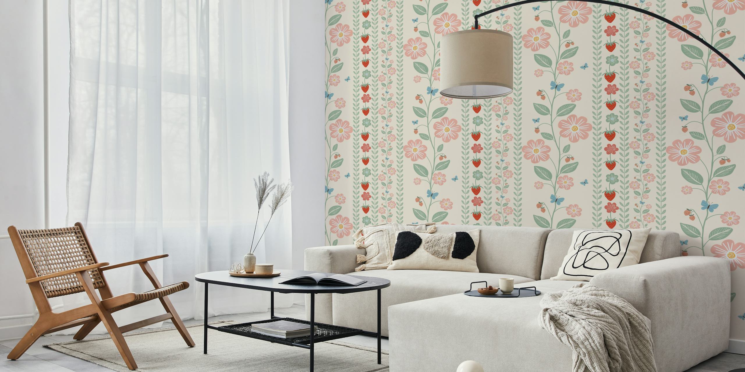 Papel pintado Blossoms and Berries Delight en una habitación