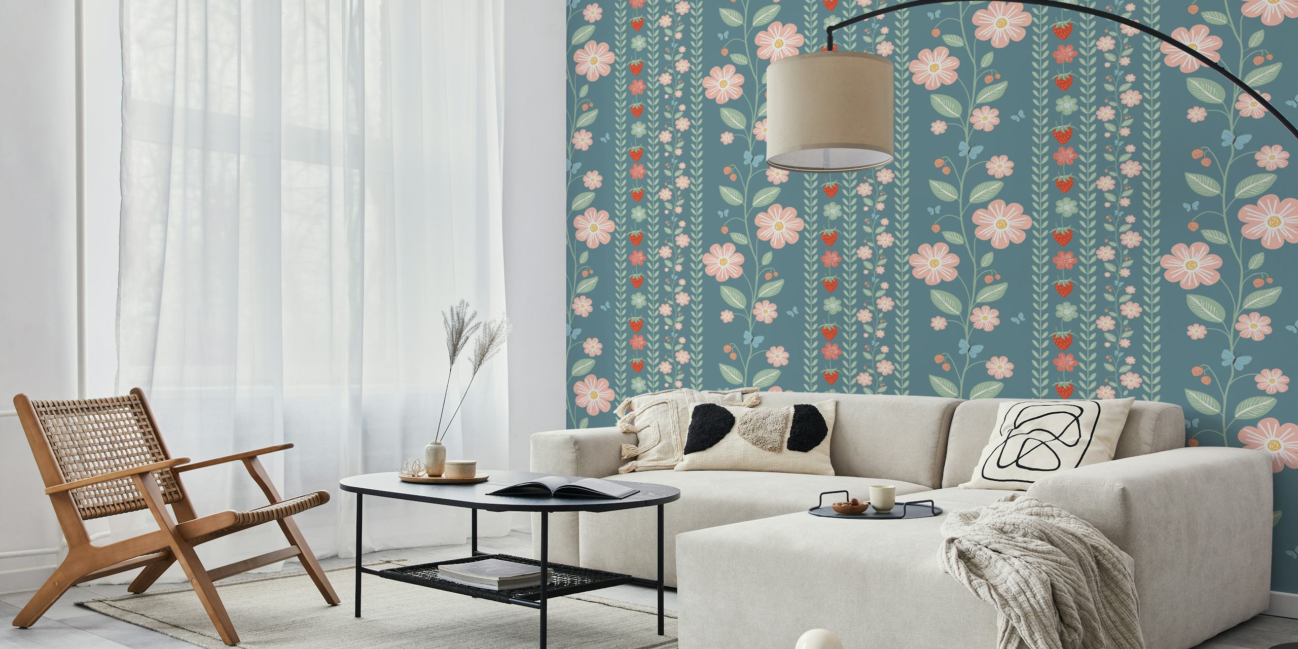 Carta da parati Blossoms and Berries Delight in una stanza