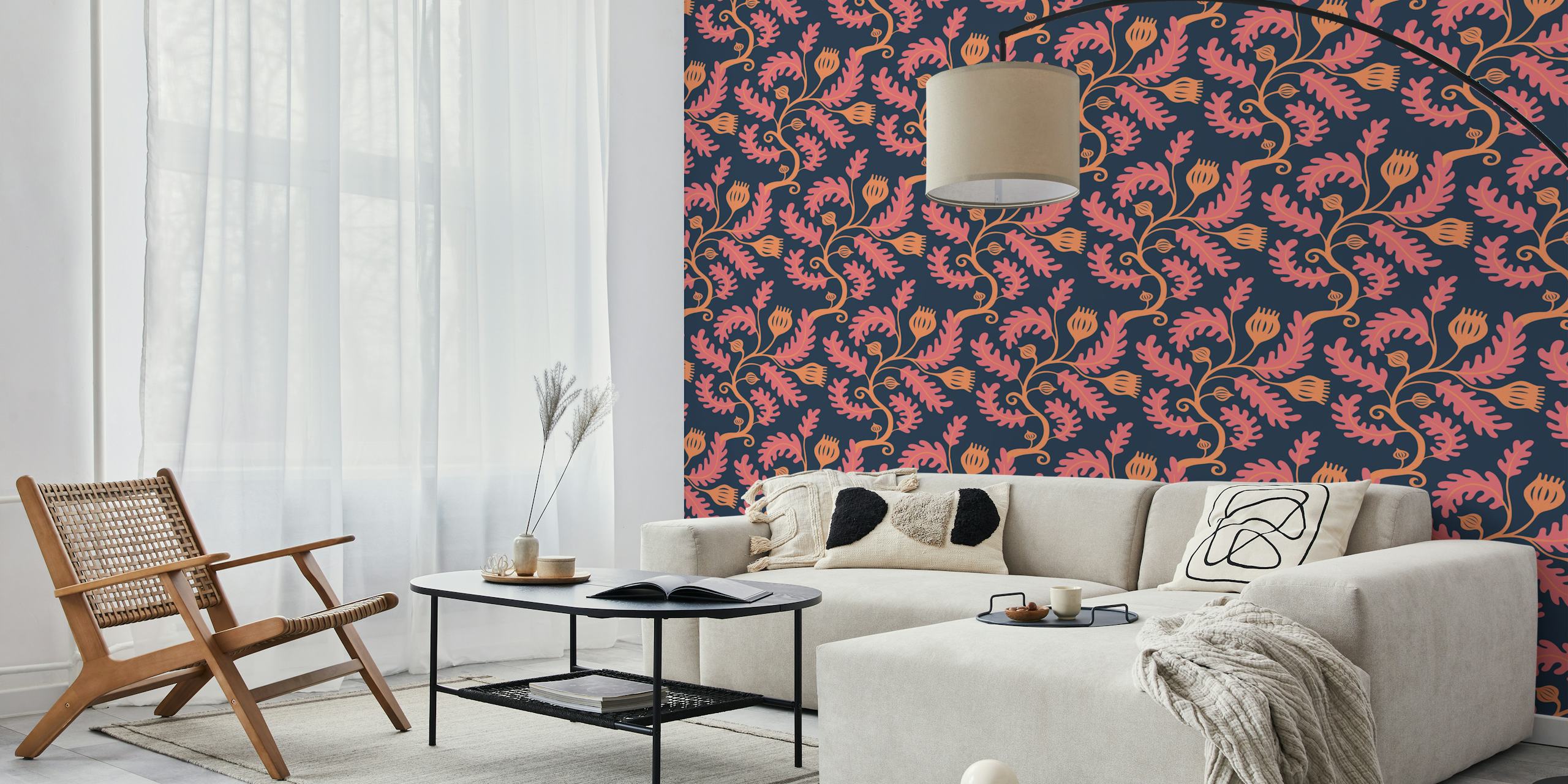 Twisting Vine - pink peach sur un mur
