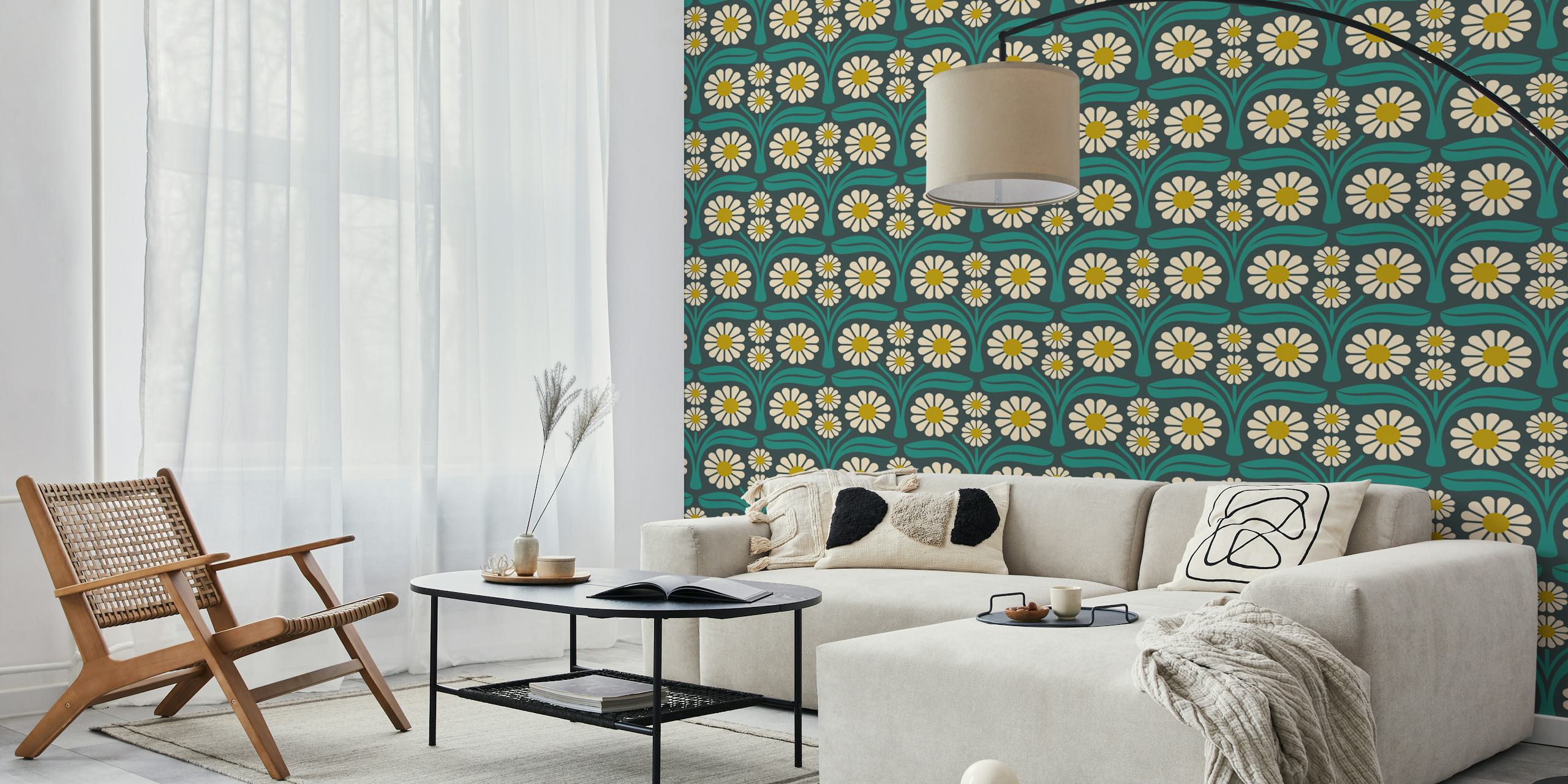 Bold Daisy Retro wallpaper in a room