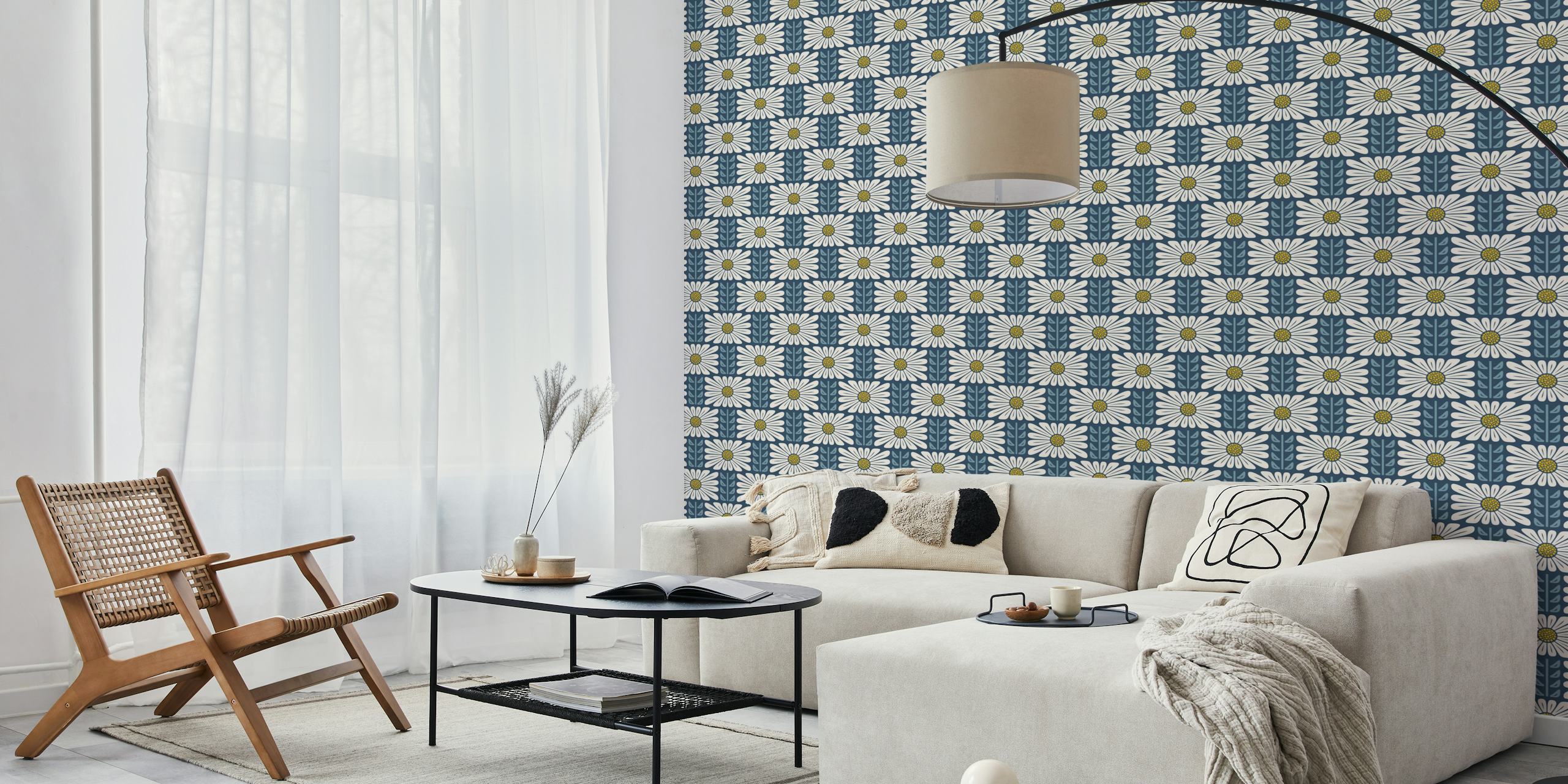 Retro Chic Flowers in Blue wallpaper design