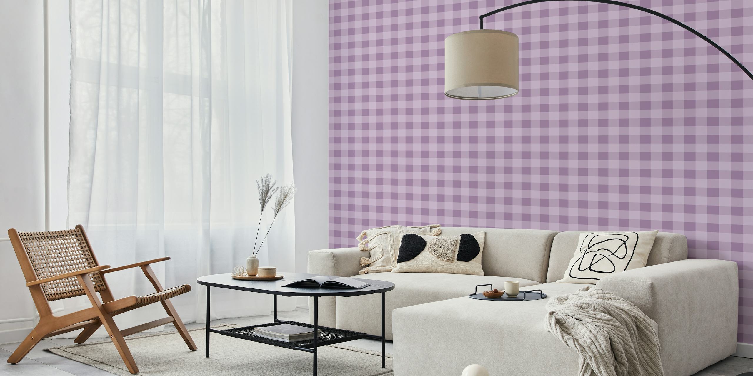 Light lilac gingham pattern wallpaper