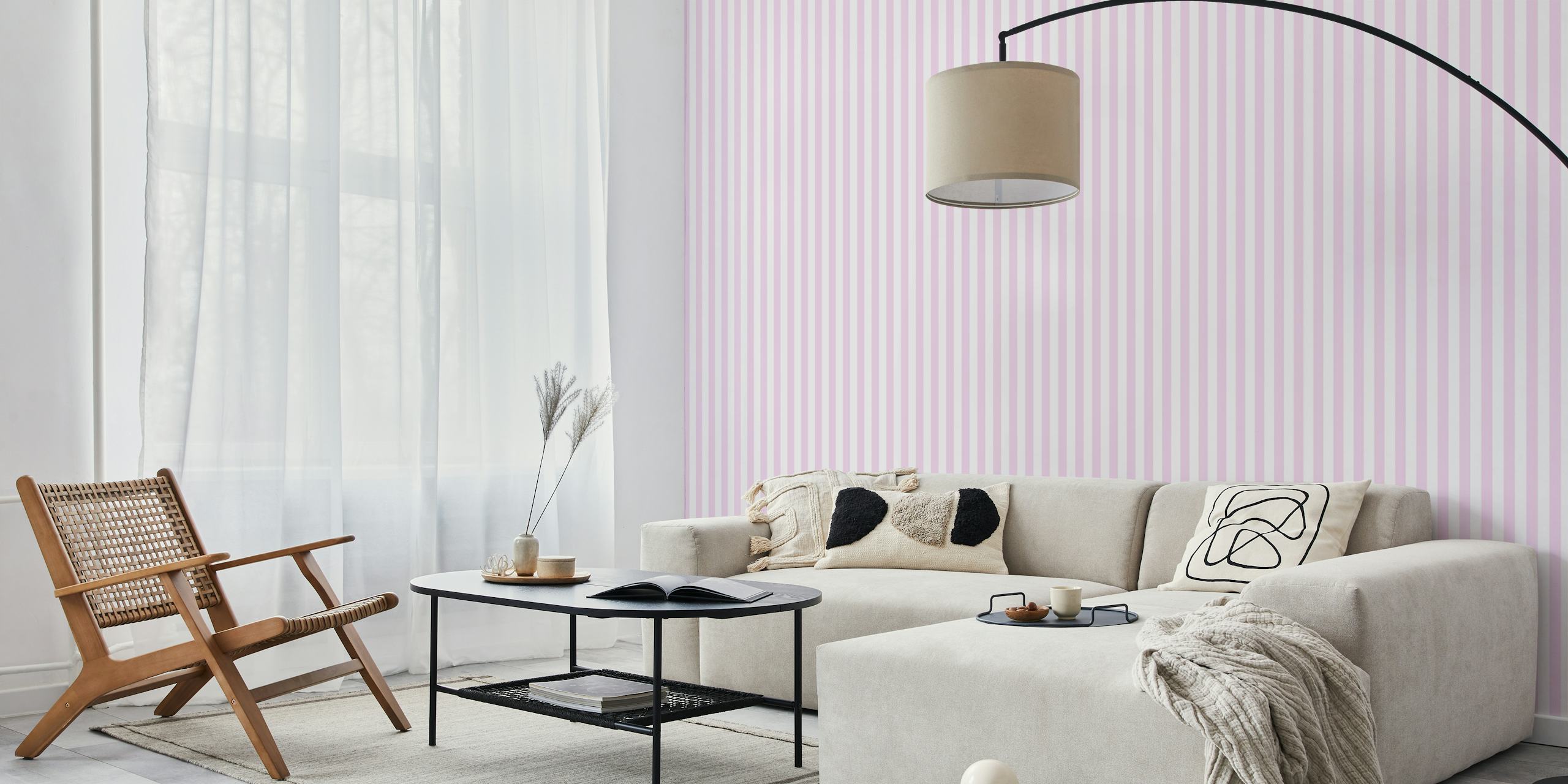 Ταπετσαρία Blush Vertical Stripes εμφανιζόμενη σε δωμάτιο