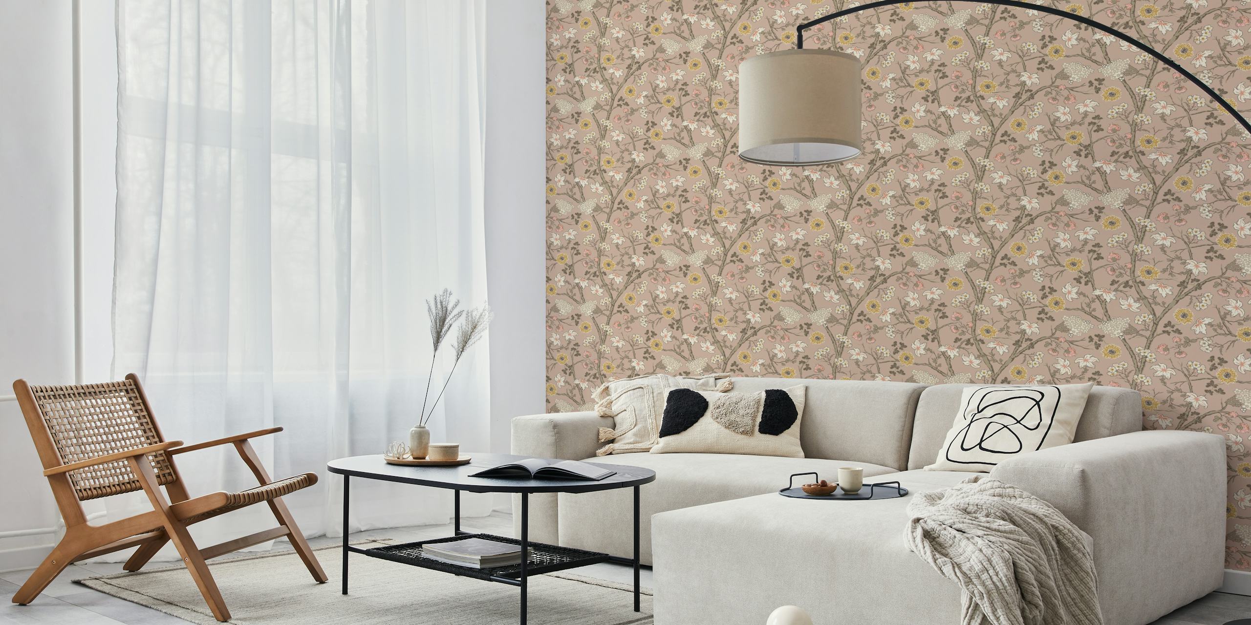 Floral wallpaper design in a room