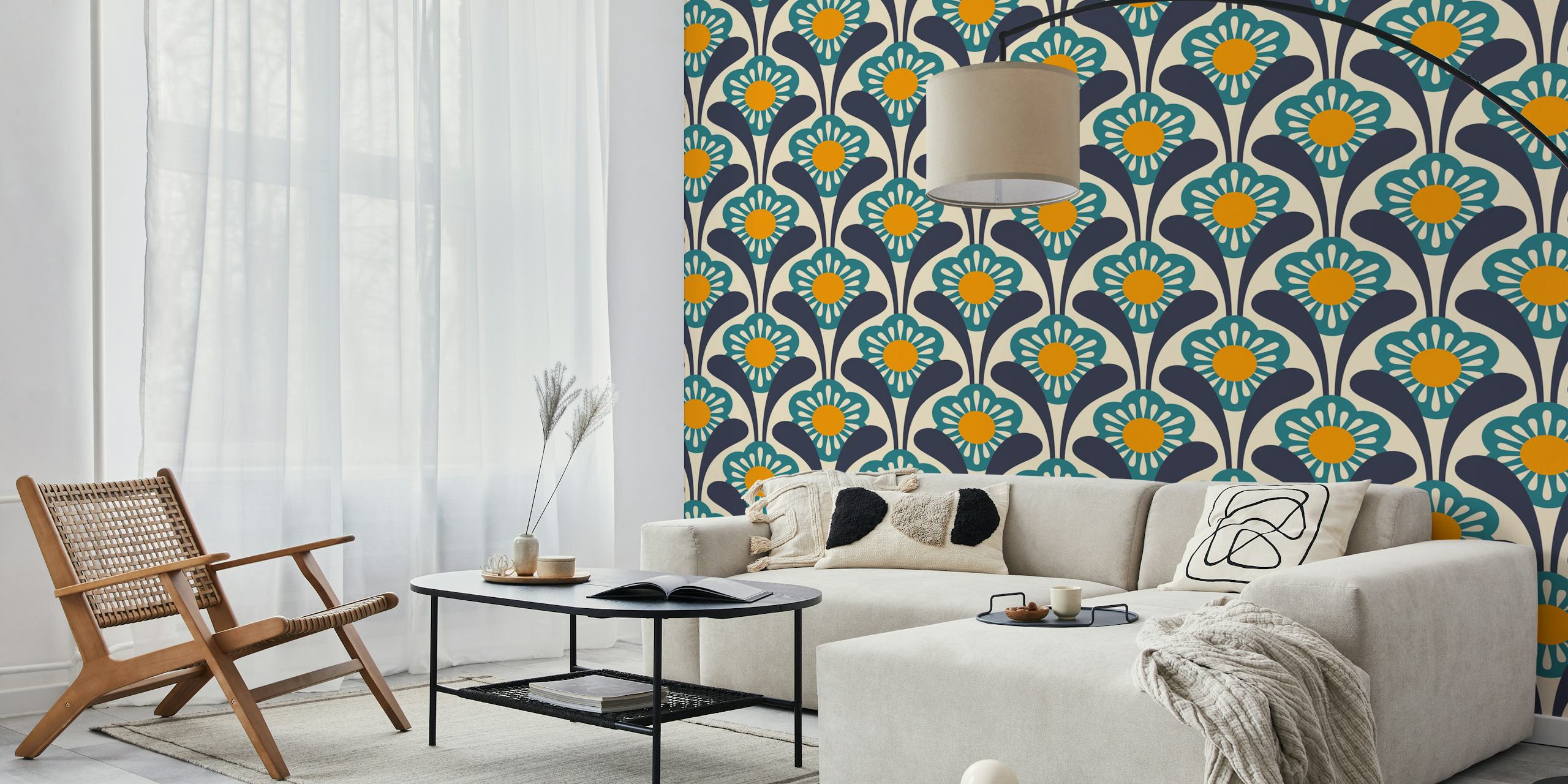 Papier peint Mid-Century Flower Power dans une pièce