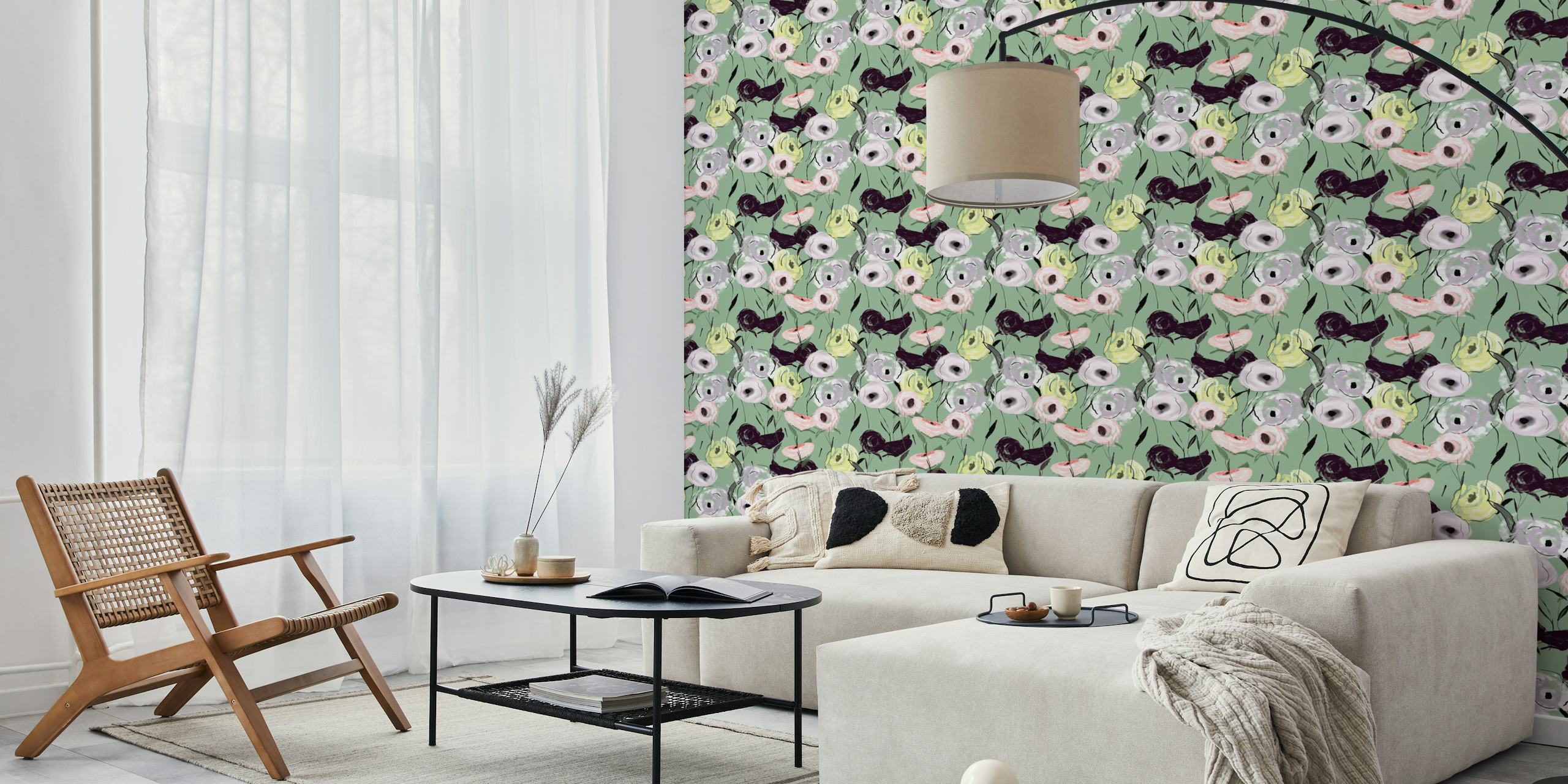 Abstract roses garden bouquets behang in een kamer