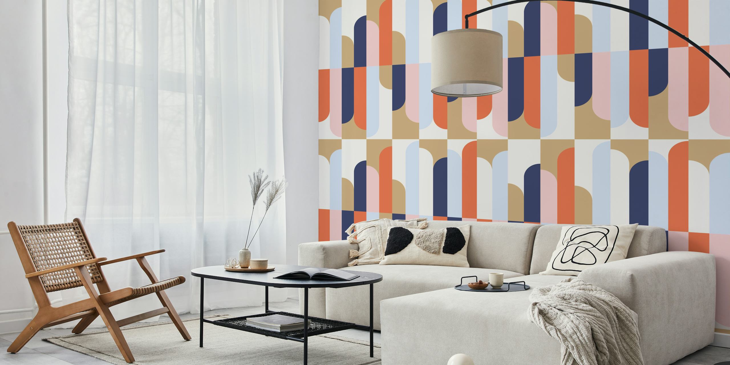 Midcentury Arch Boards Repeat Pattern w pokoju
