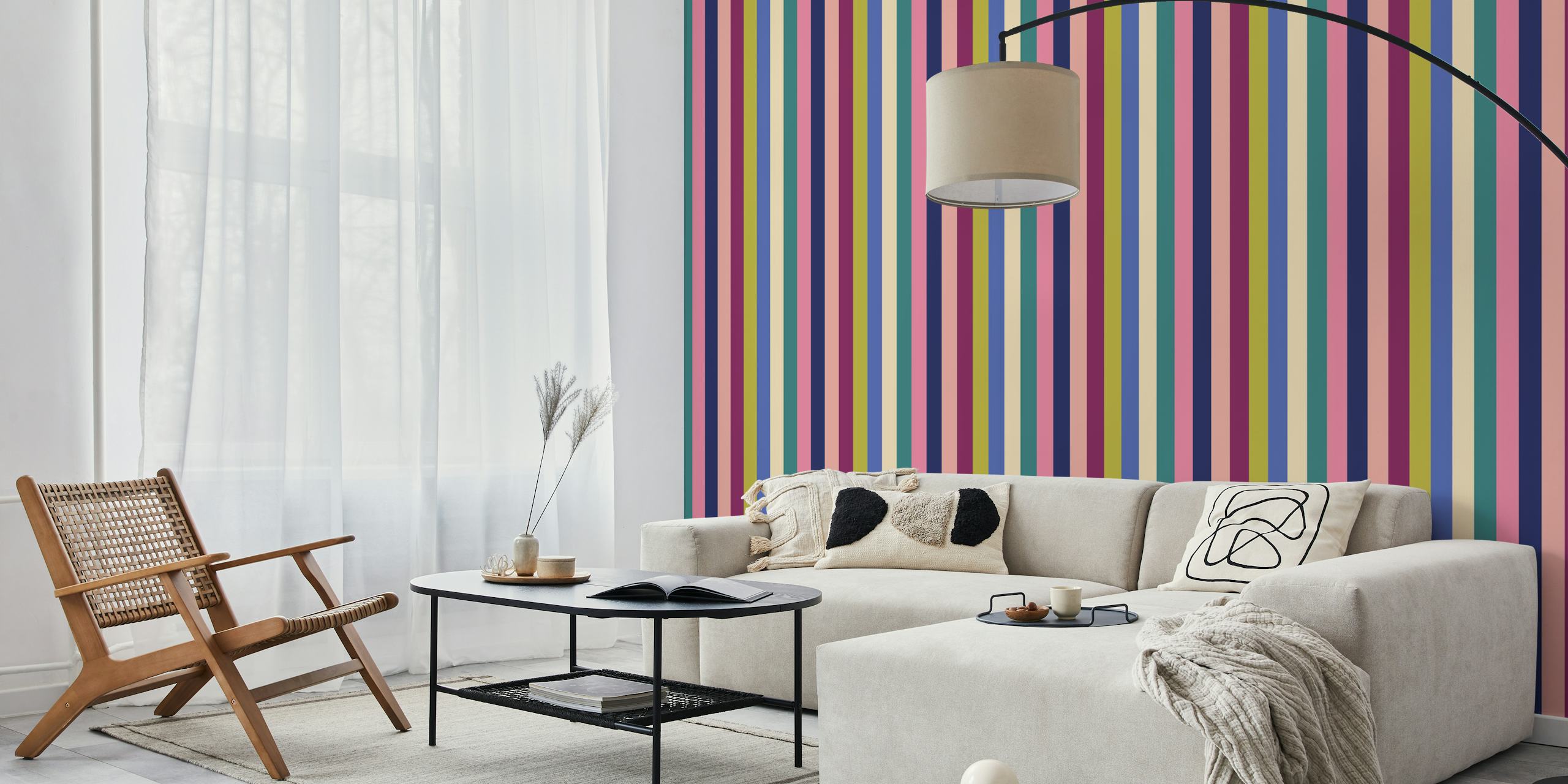 Moody rainbow stripe Tapete in einem Raum