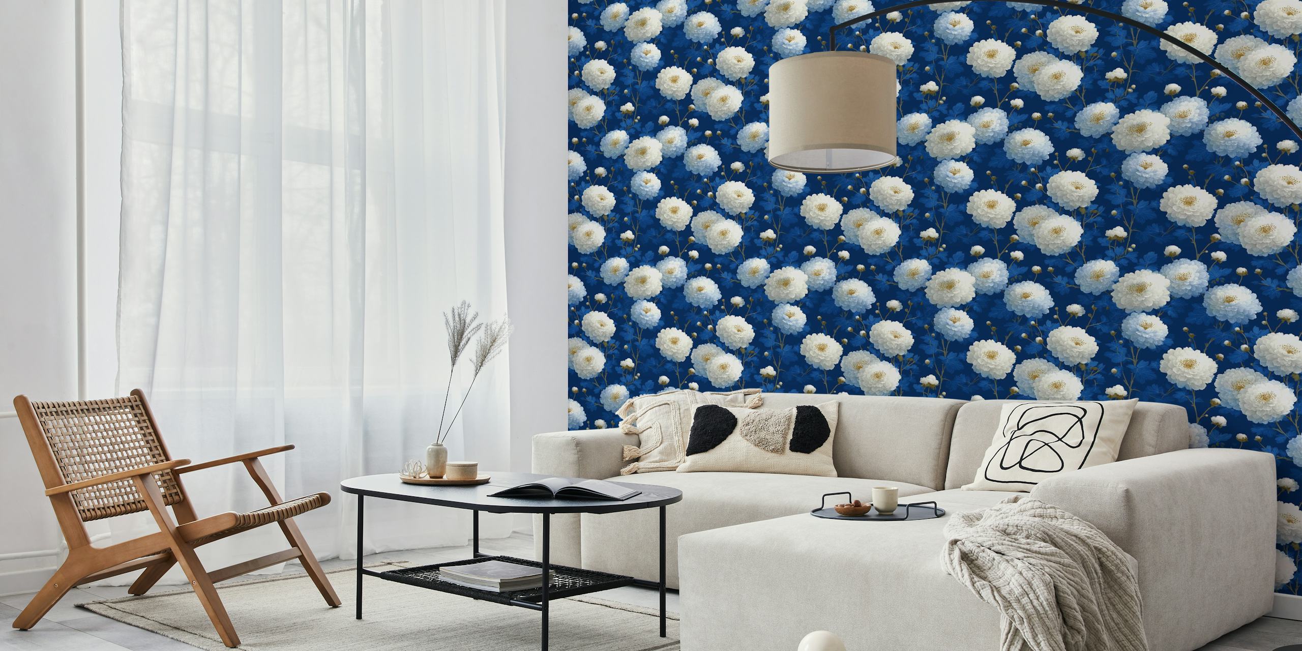 Papel de parede White Petal Symphony em um quarto