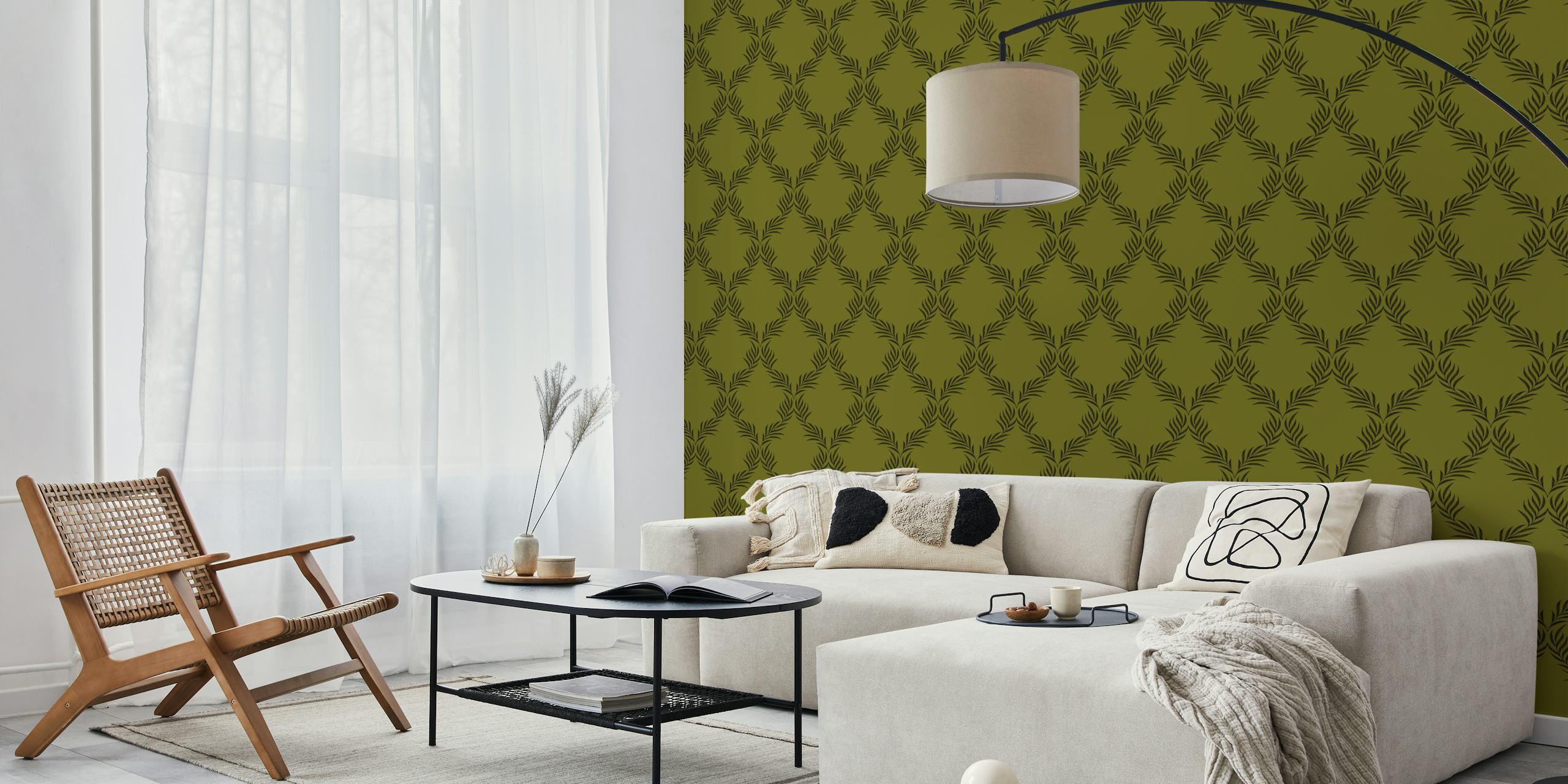 Vintage Lattice Palm Leaf wallpaper in a room