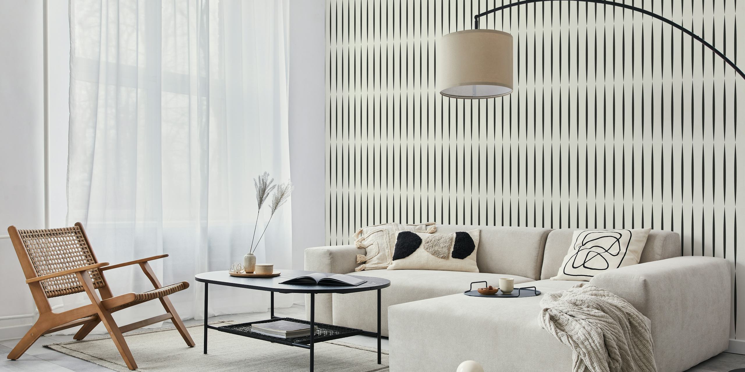 Monochrome vertical stripes wallpaper in a room