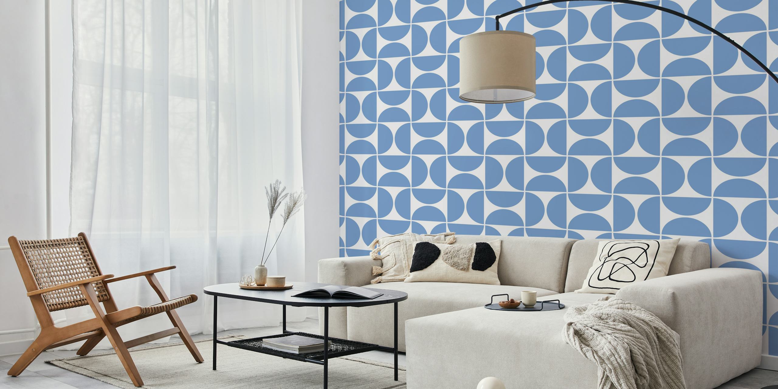 Modern Blue Geometry wallpaper in a room
