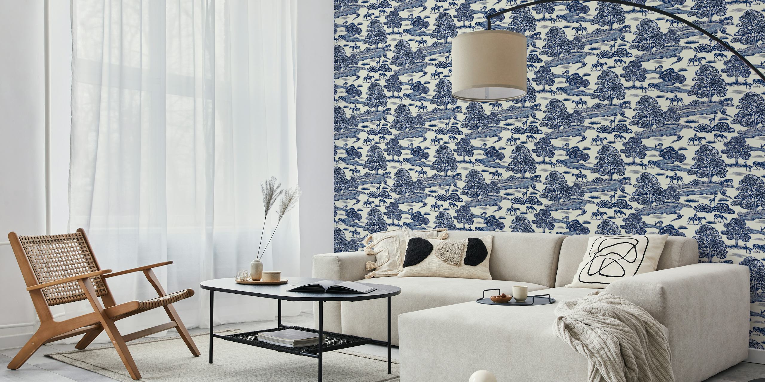 Country Brook Royal Blue wallpaper design in a room