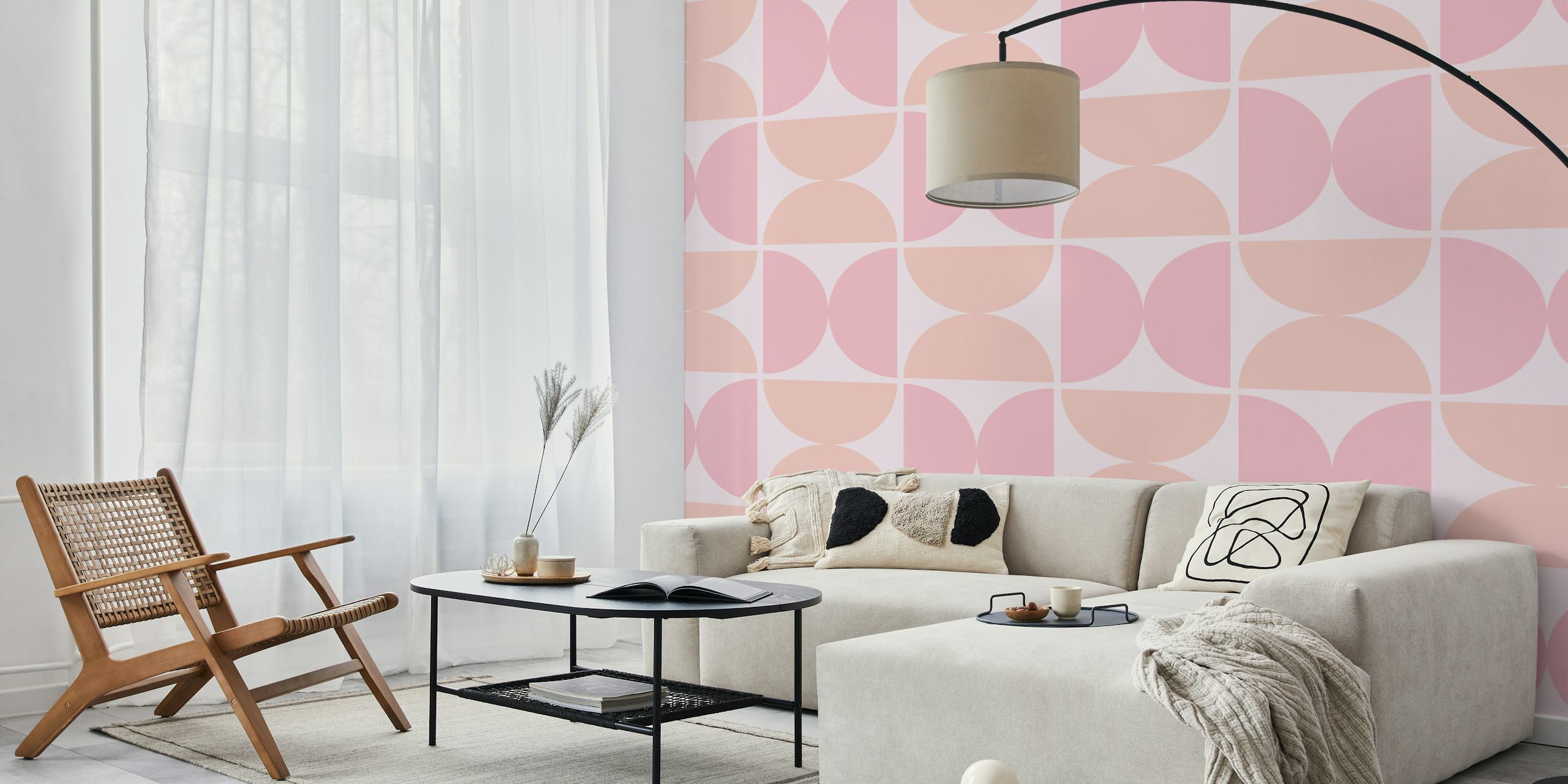 Semicircles pastel pink orange tapetti huoneessa