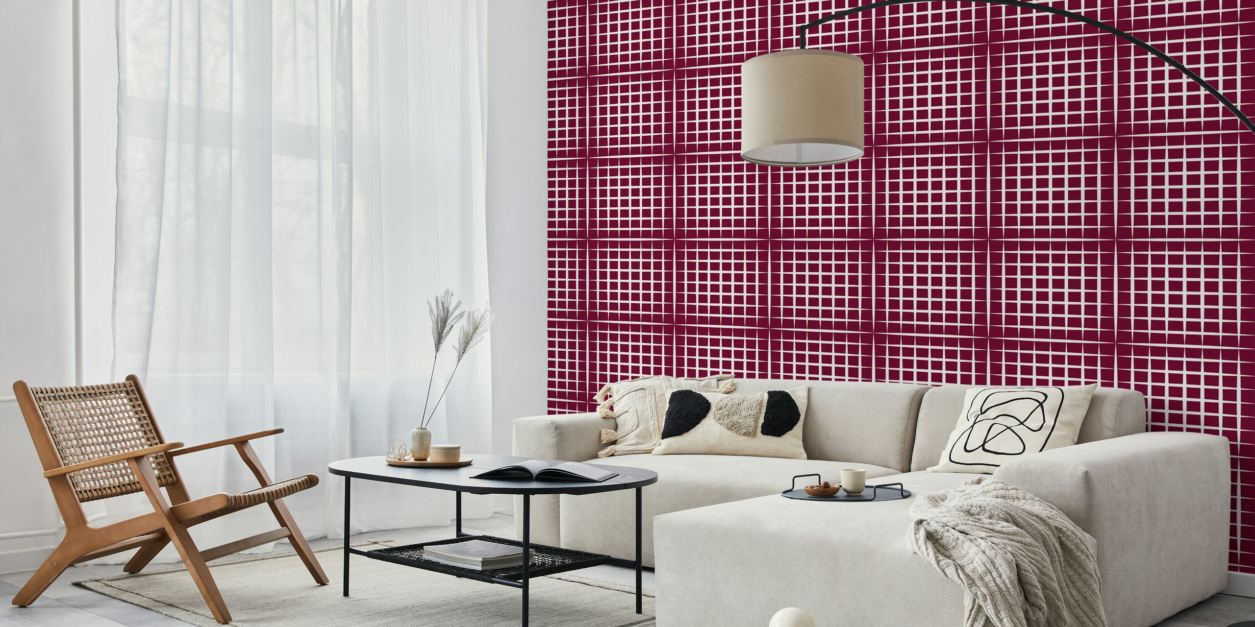 Burgundy Grid Design tapetti huoneessa