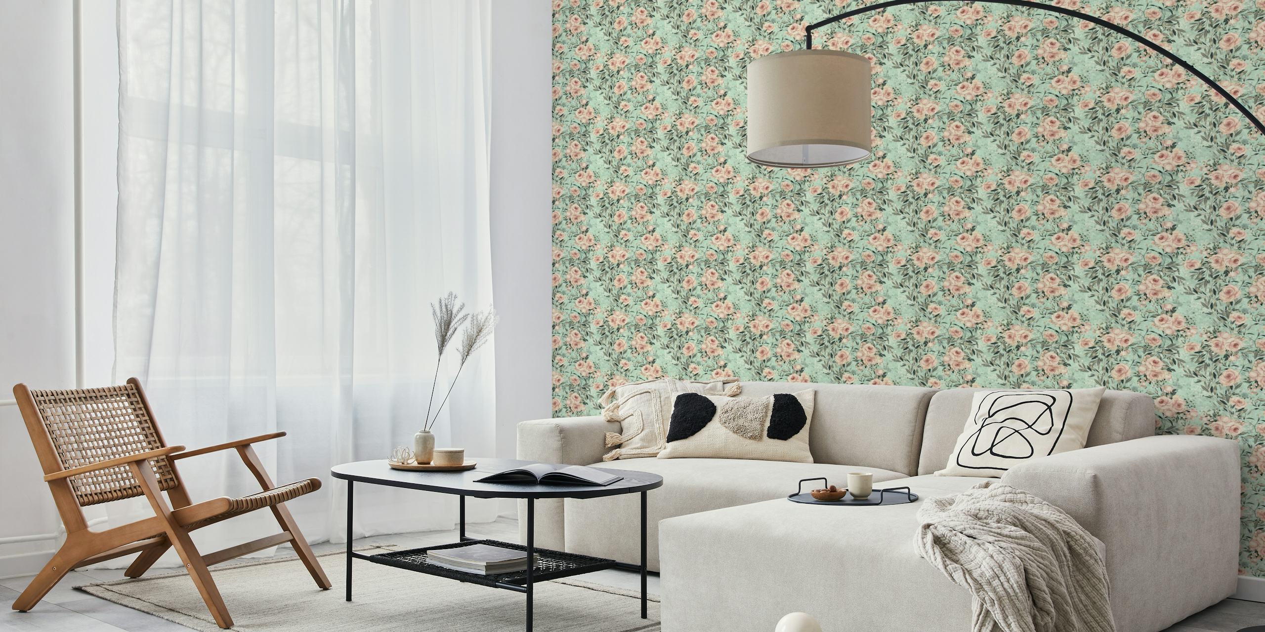 Flower paradise beige dream wallpaper in a room