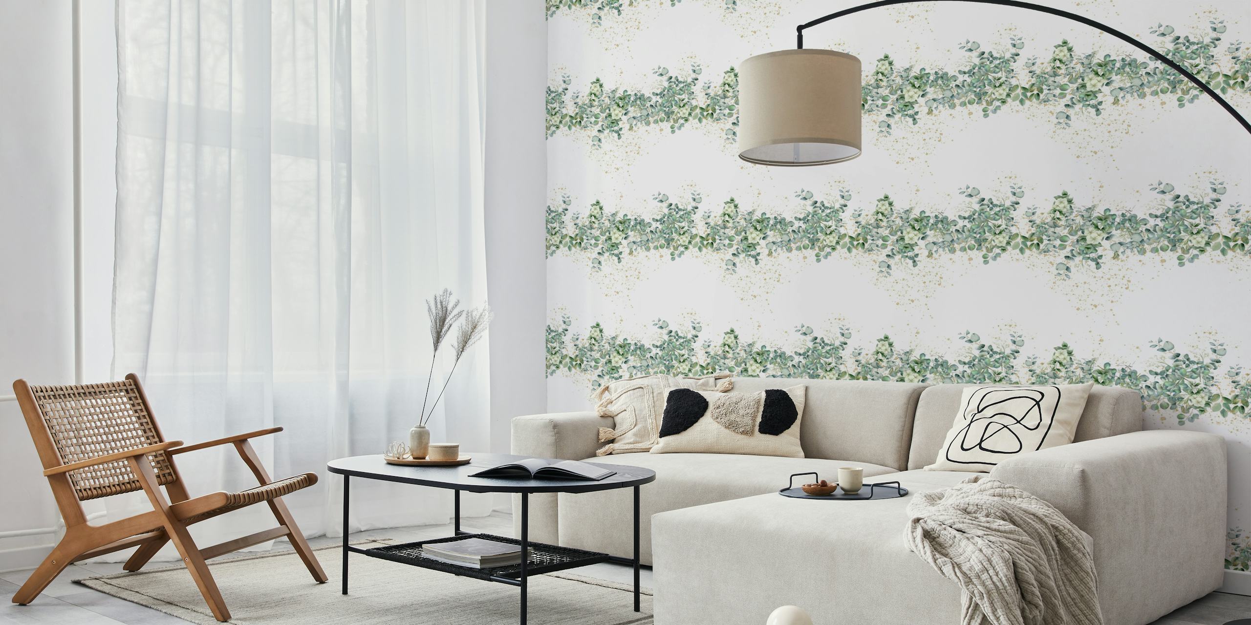 Eucalyptus Leaves wallpaper displayed in a room