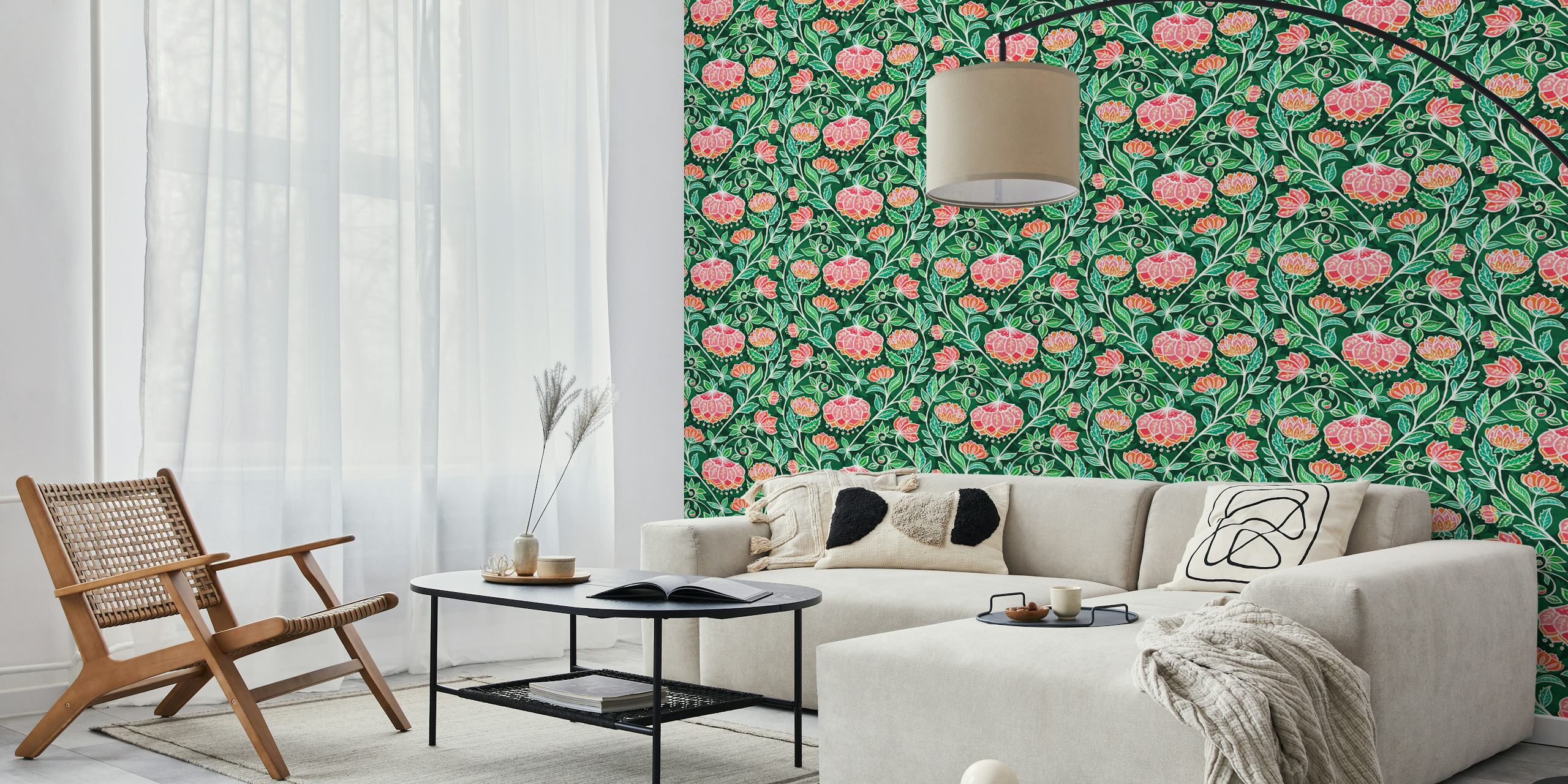 Jewel Toned Chalk Chintz wallpaper w pokoju