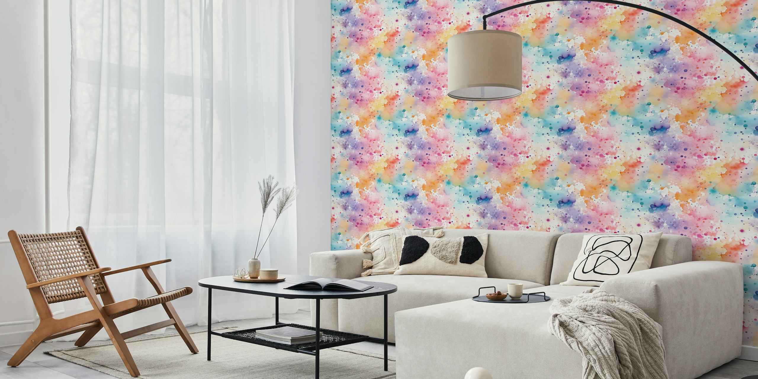 Papel de parede Pastel Watercolour Splashes em um quarto