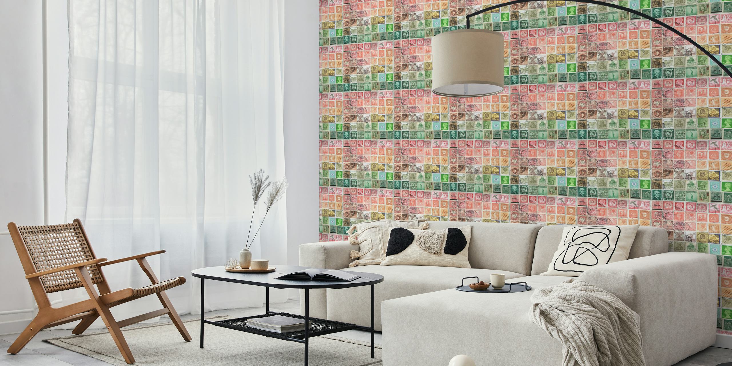 Tapeta Global Postage Stamp Collage v pokoji