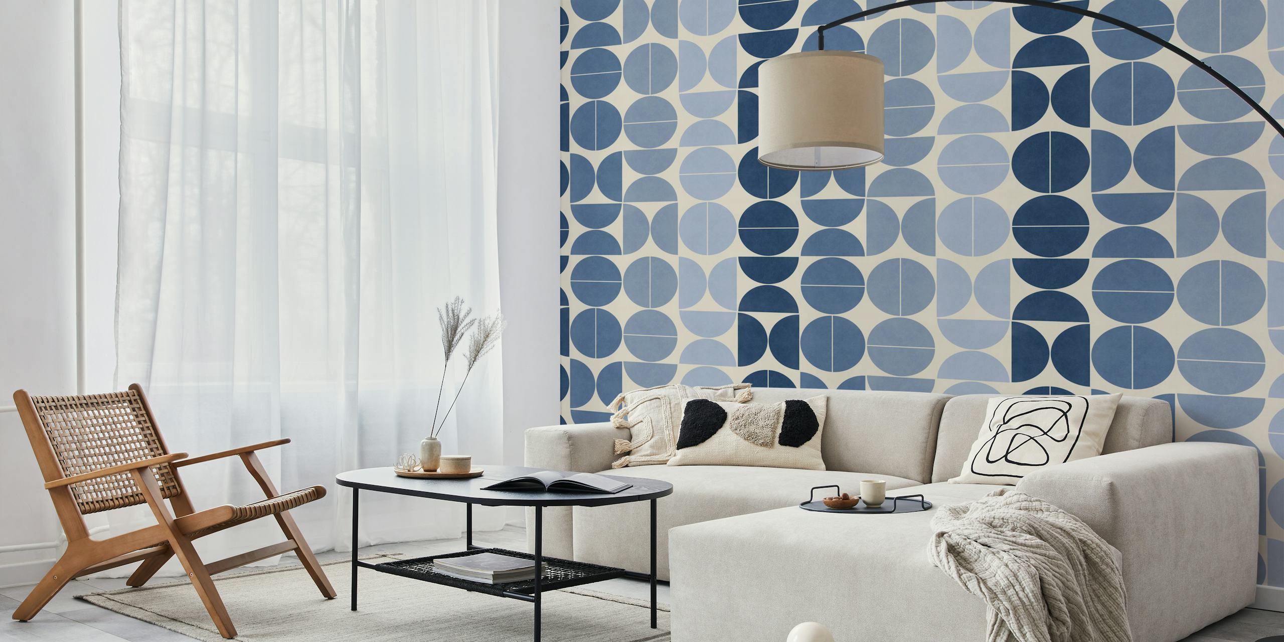 Geometric shapes in navy blue and light blue wallpaper