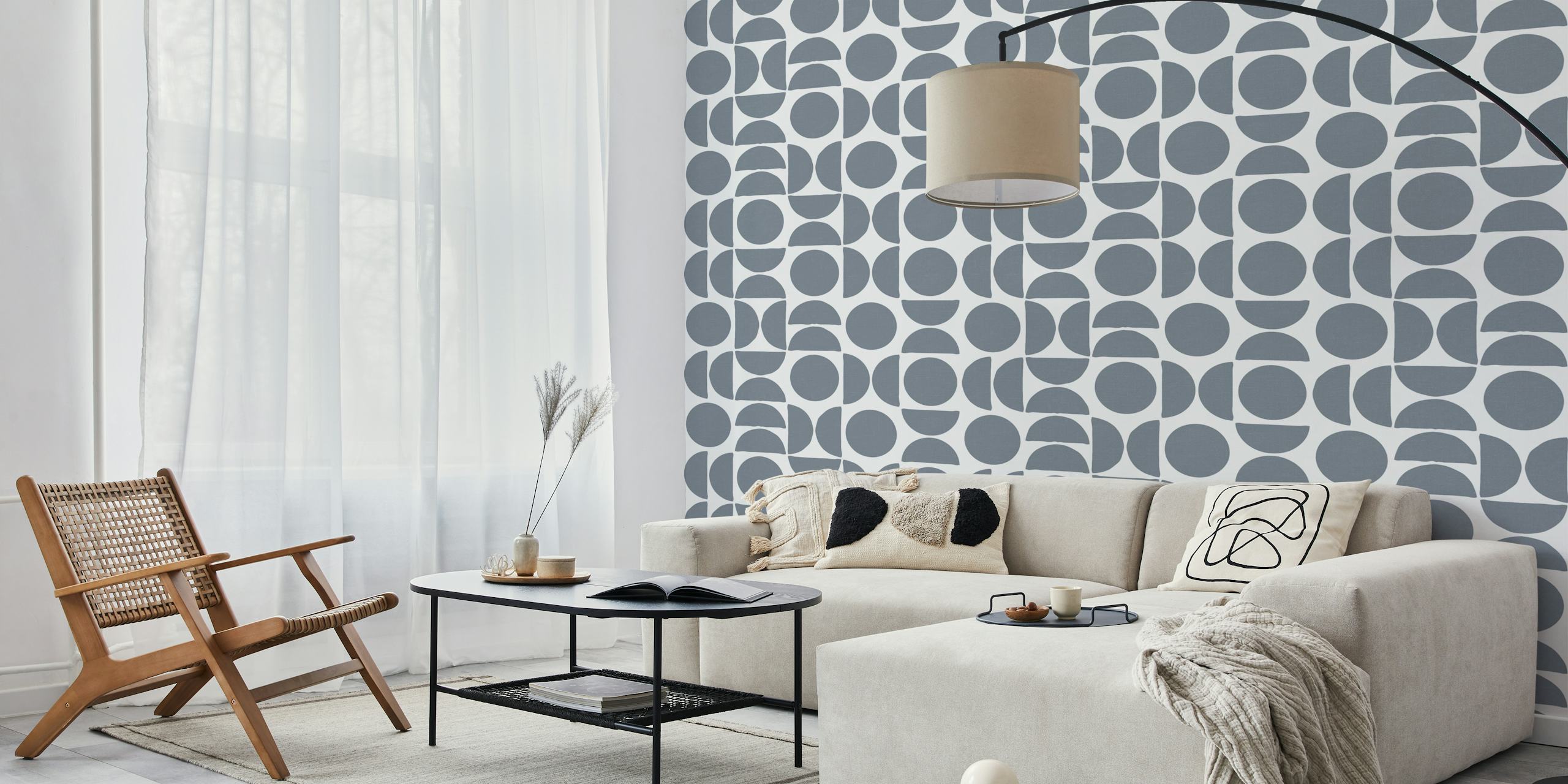 Geometric shapes in dove blue and white wallpaper