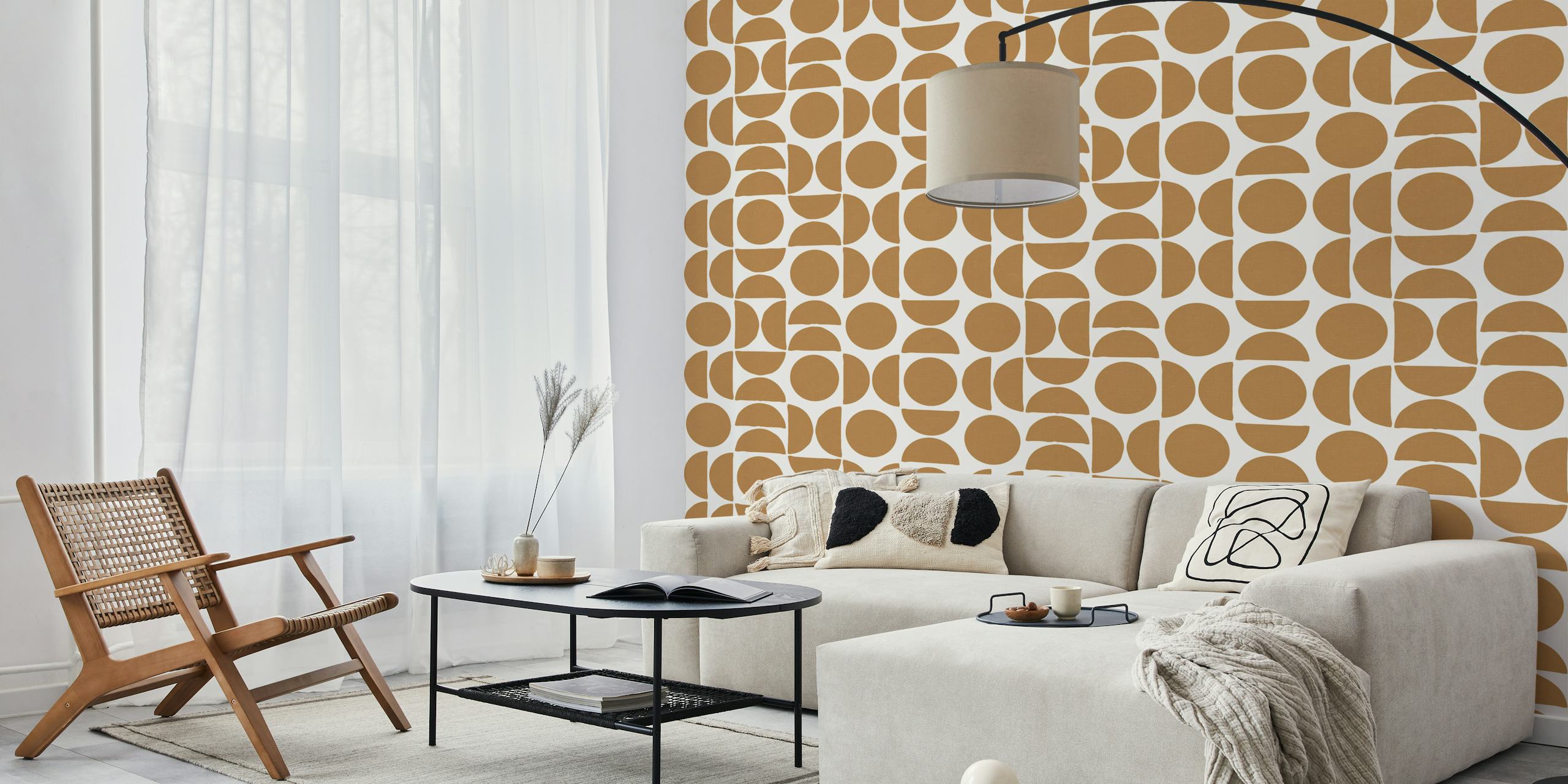 Mustard circle shapes wallpaper in a room