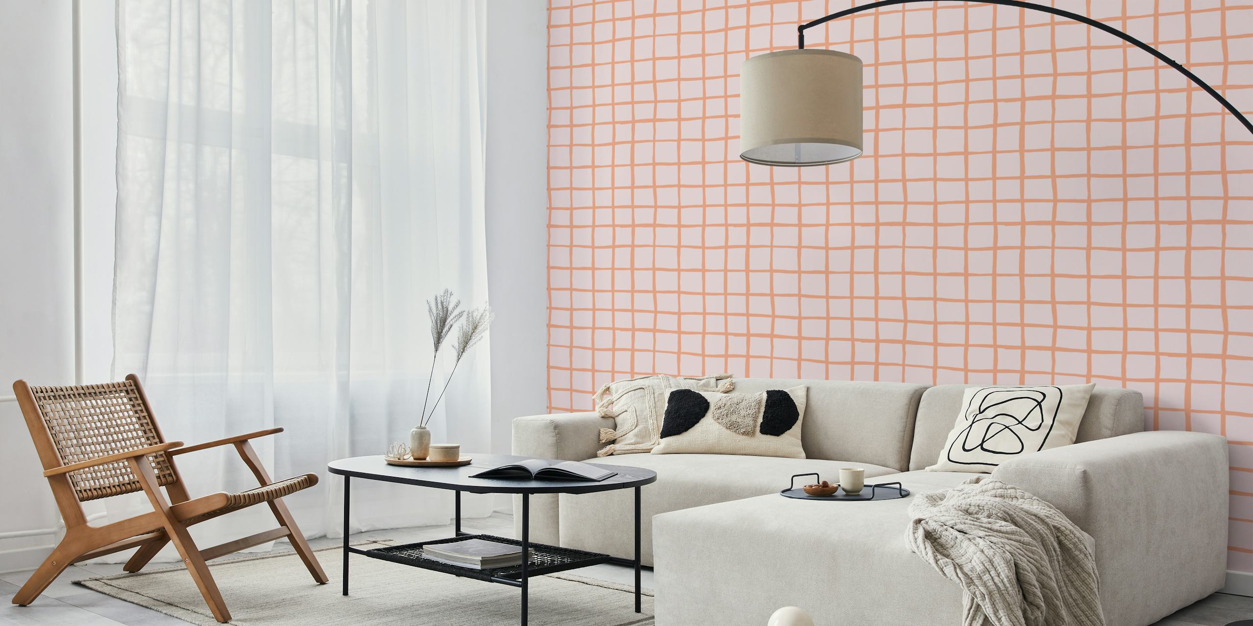 Block Grid Happy Orange Tapetdesign